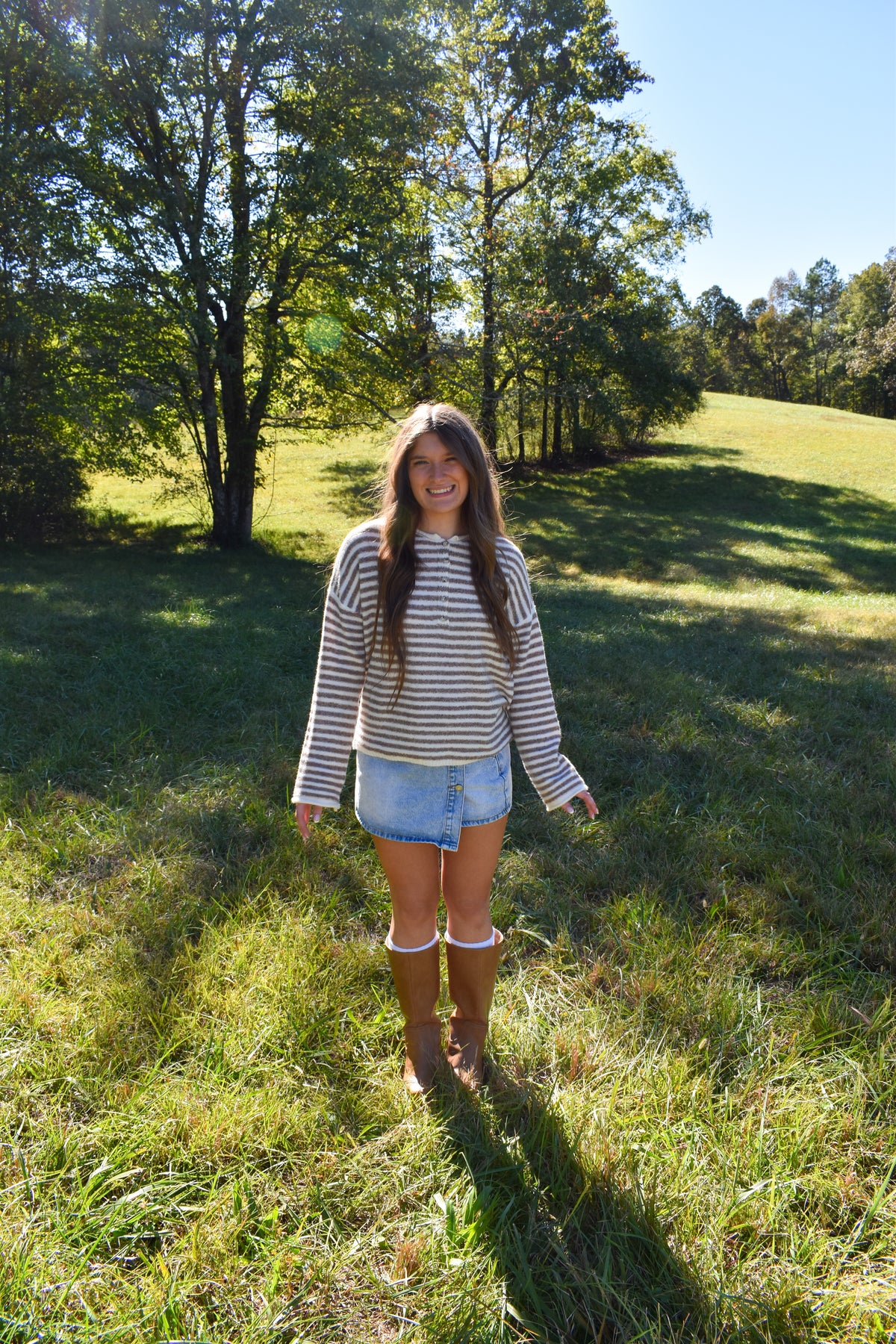 Beige Stripe Henley Pullover