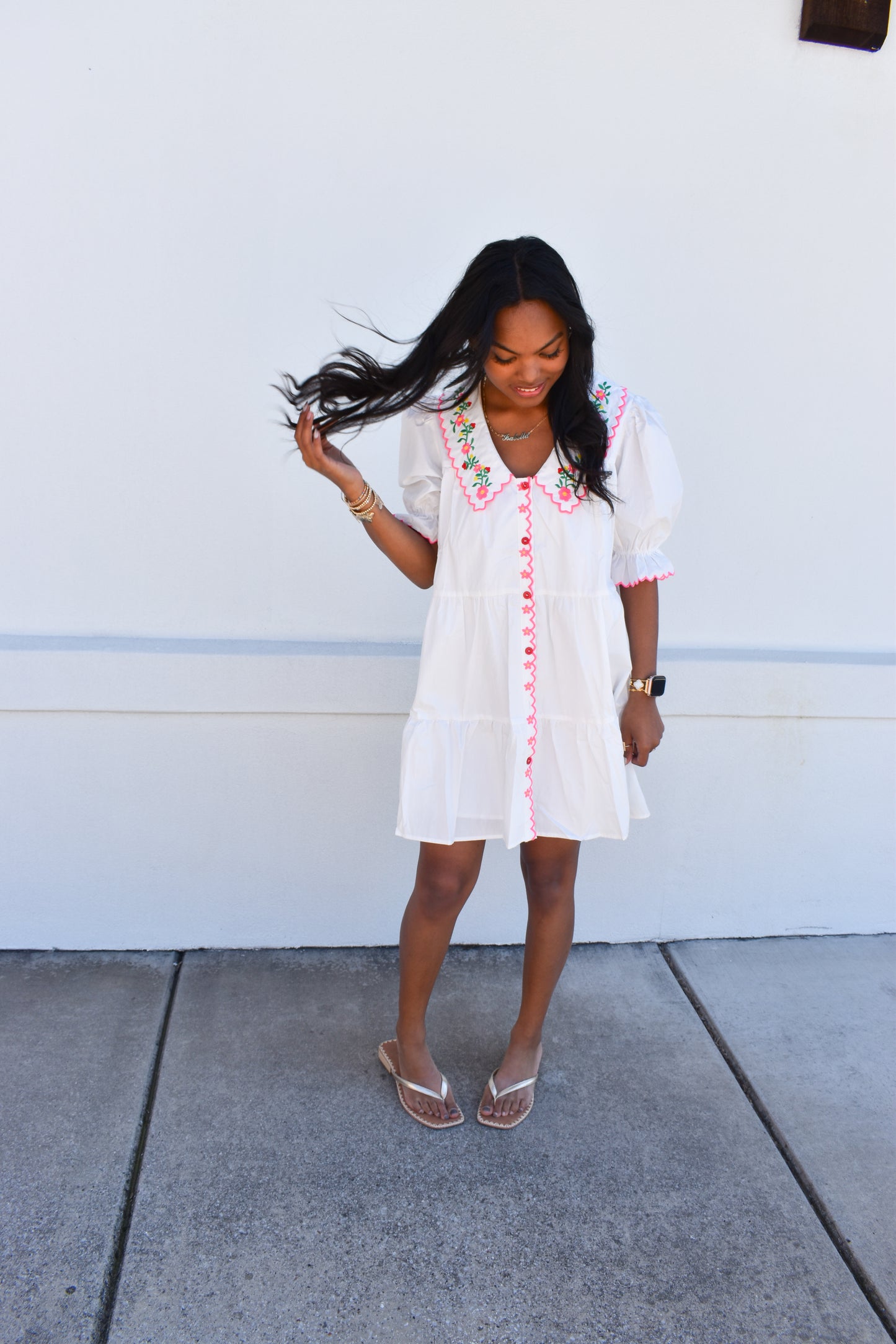 Floral Embroidered Scallop Dress