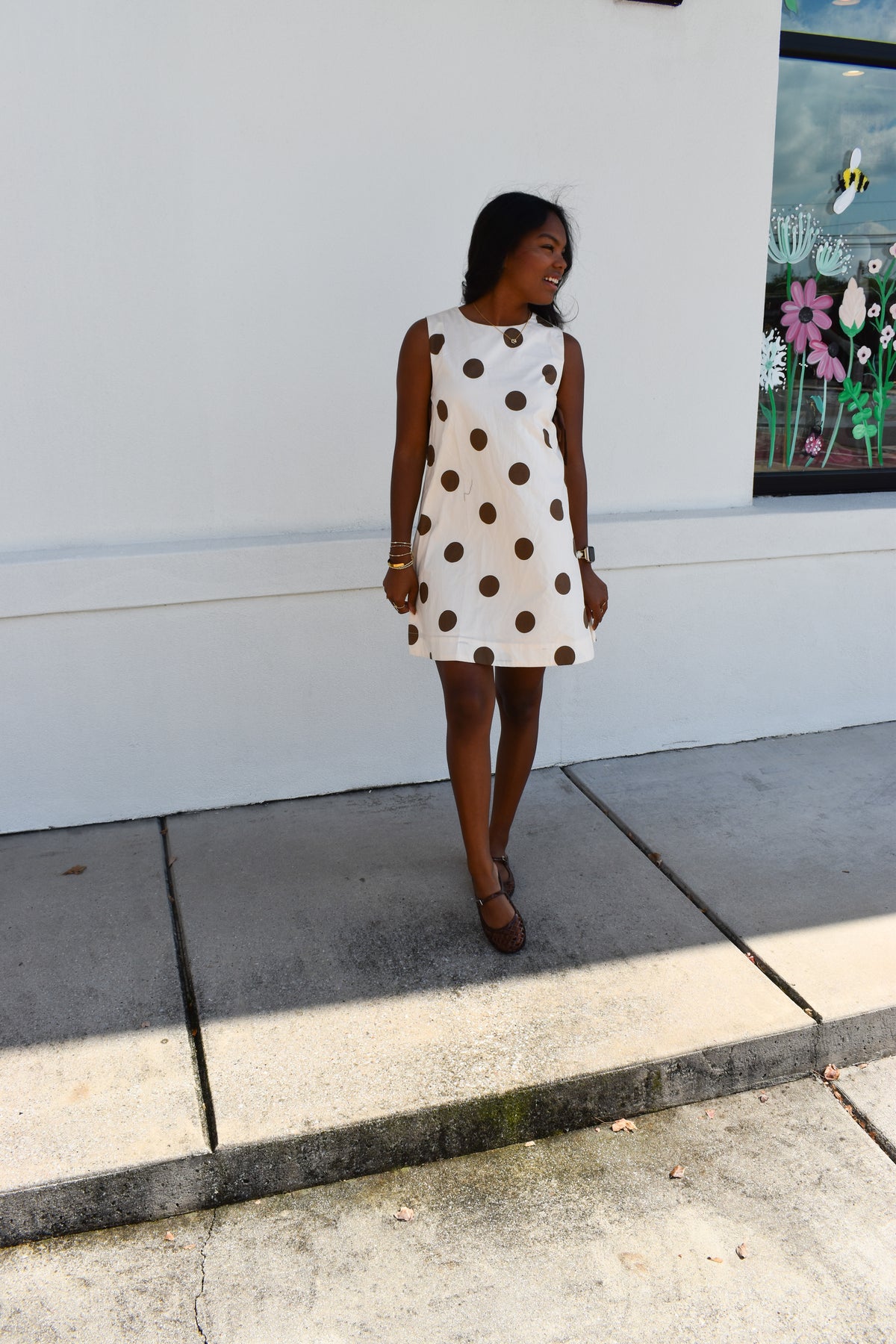 Polka Dot Sleeveless Mini Dress W/ Bow Detail