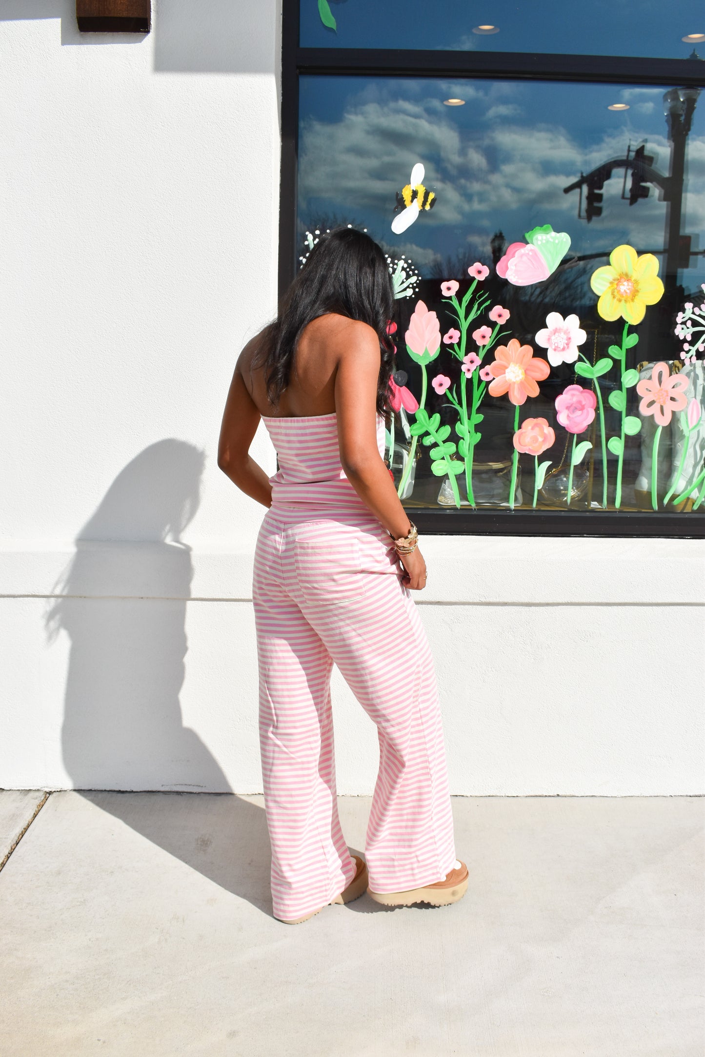 Pink Love Stripe Fold Over Pants