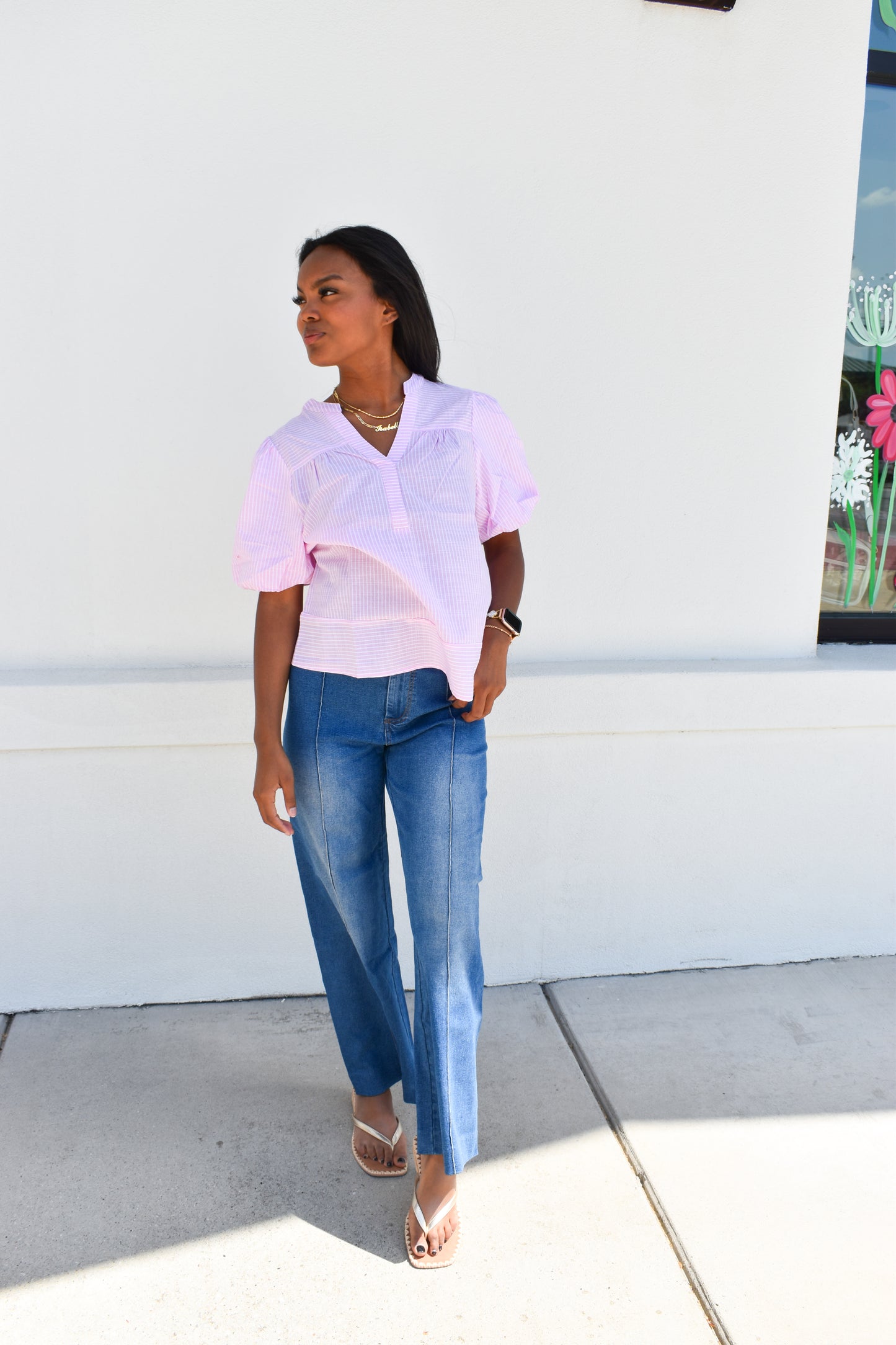 Stretchy Pintuck Denim Pants