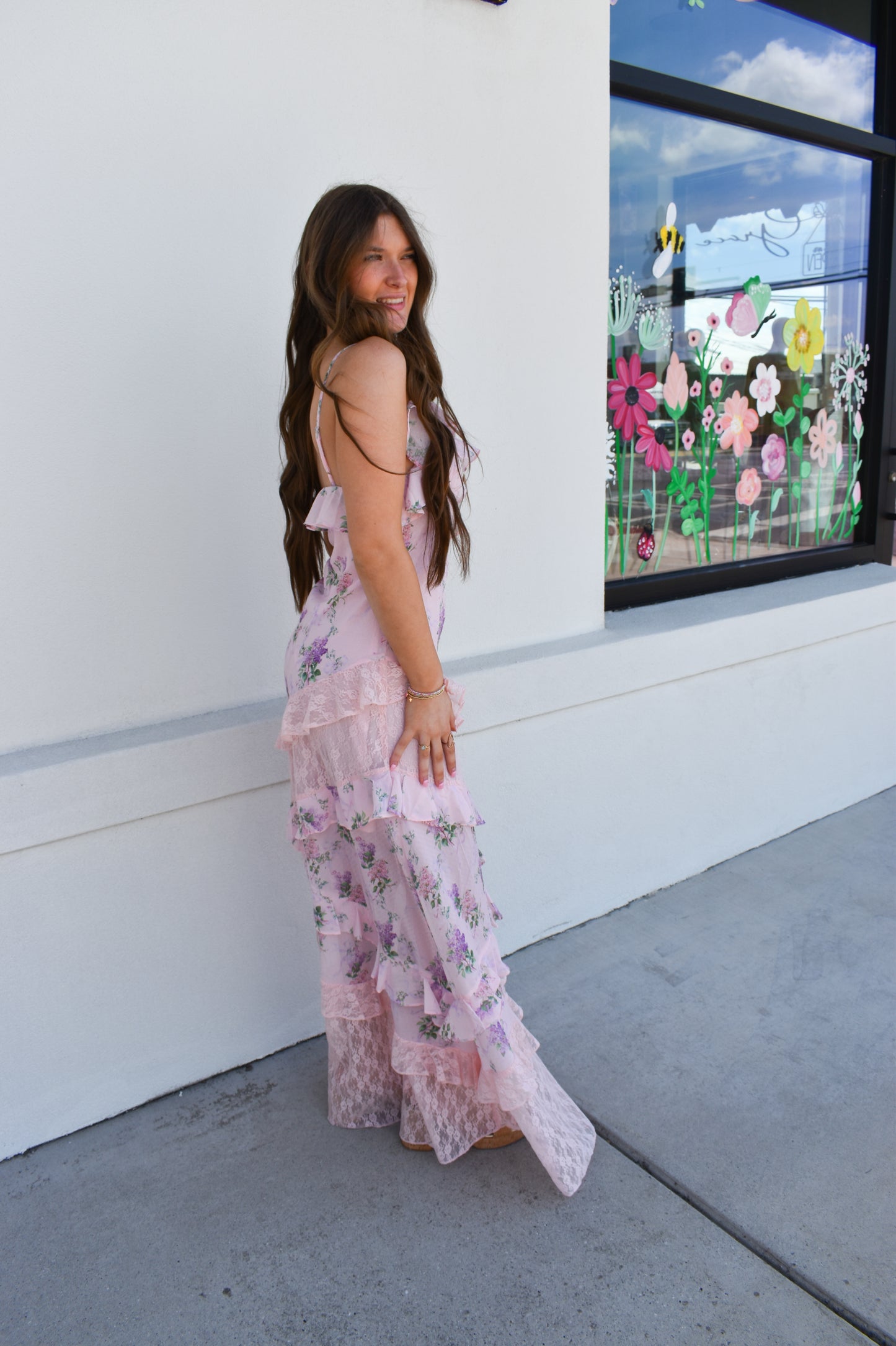 Floral Lace Ruffle Maxi Dress