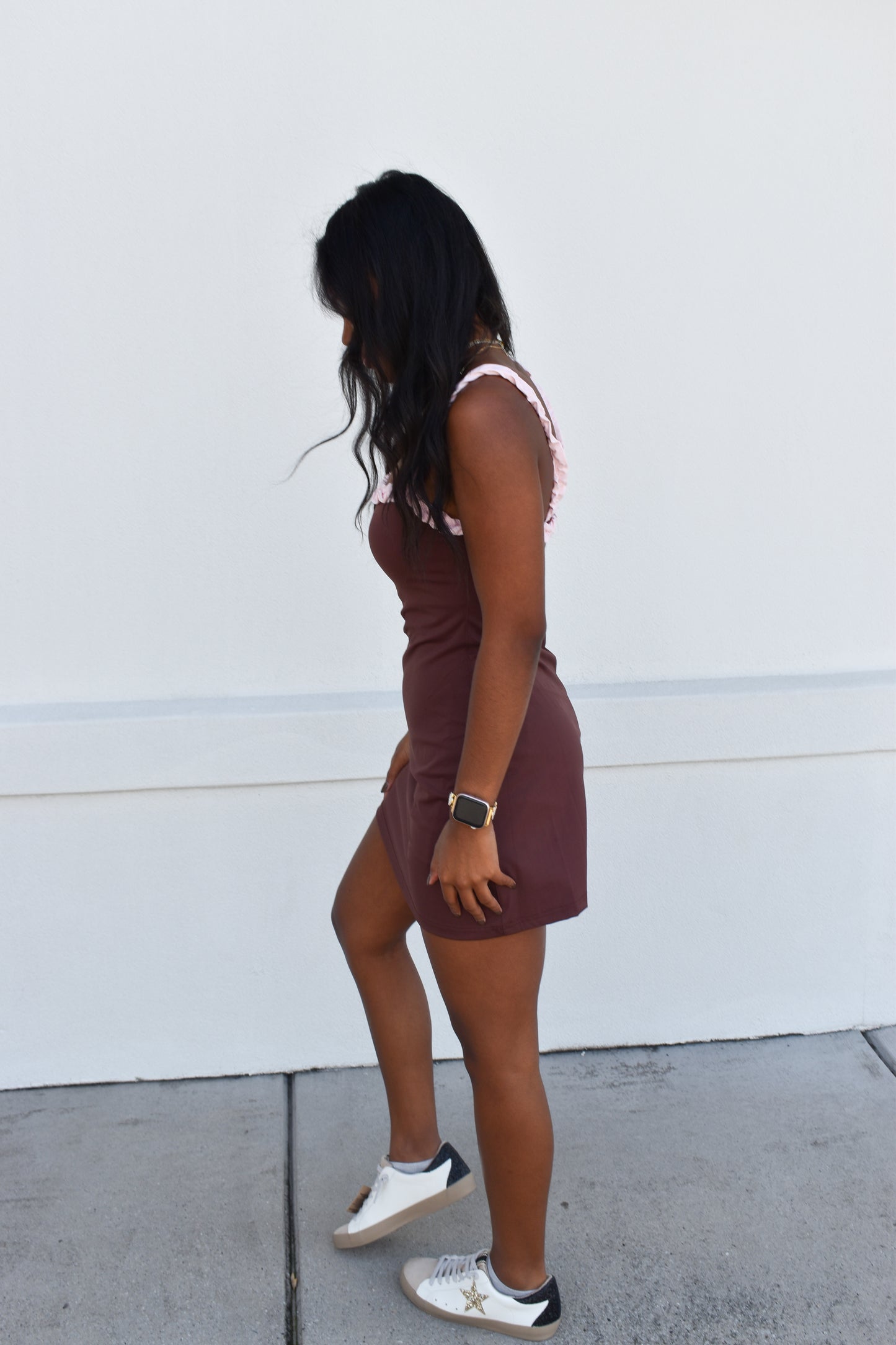 Chocolate W/ Pink Ruffle Detail Athletic Dress