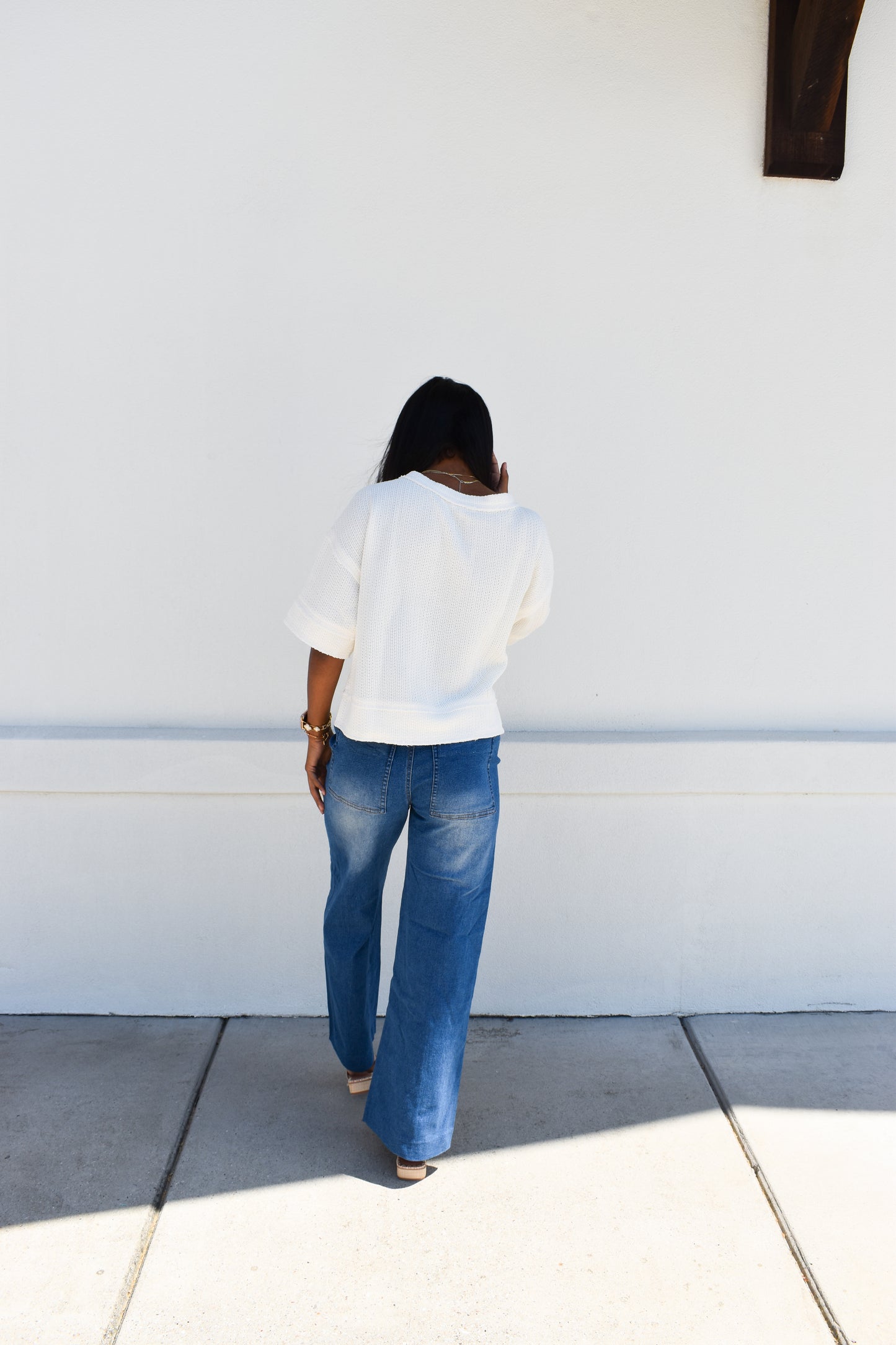 Henley Short Sleeve Waffle Knit Top