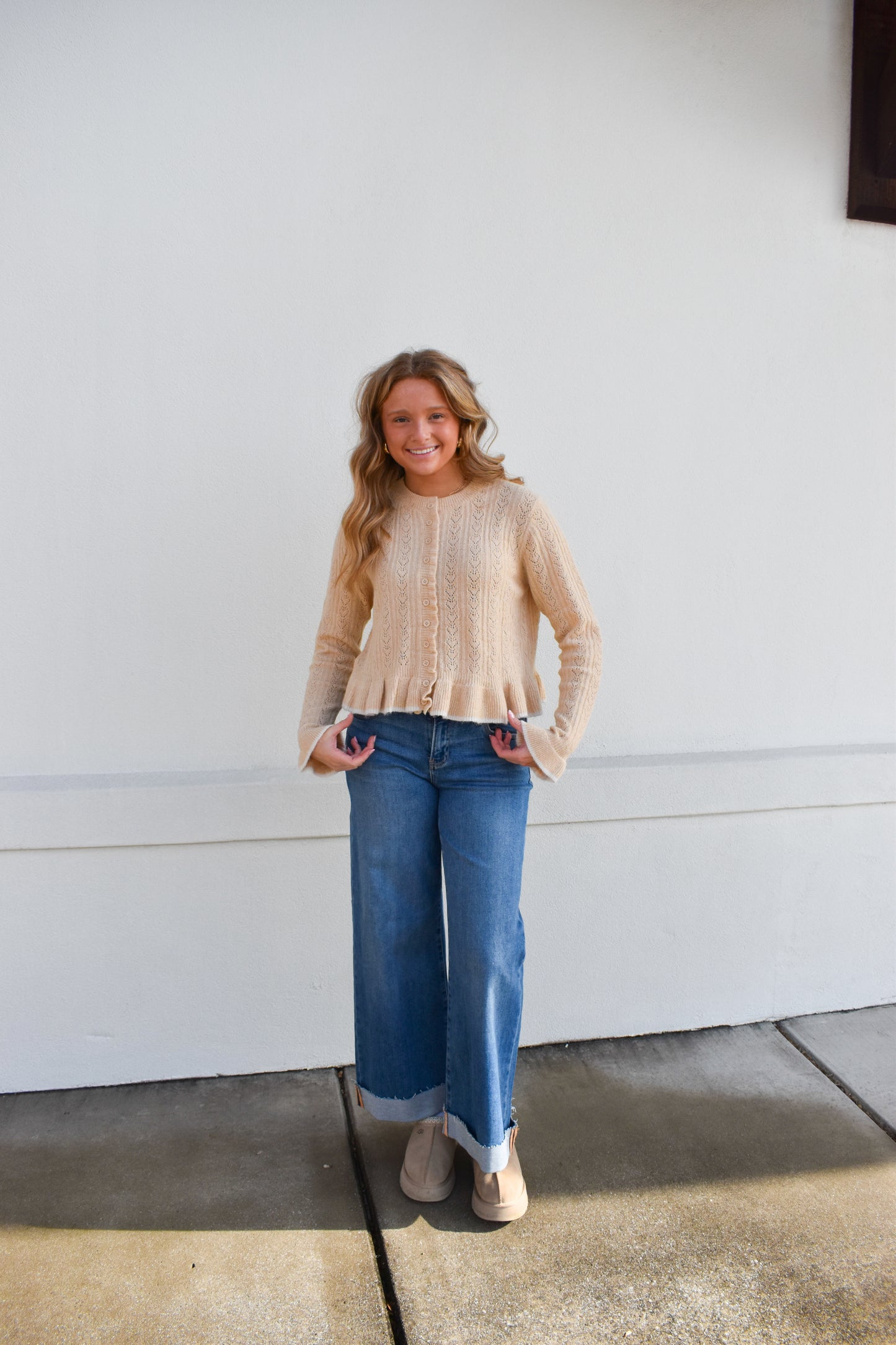 Heart Button Down Ruffle Cardigan