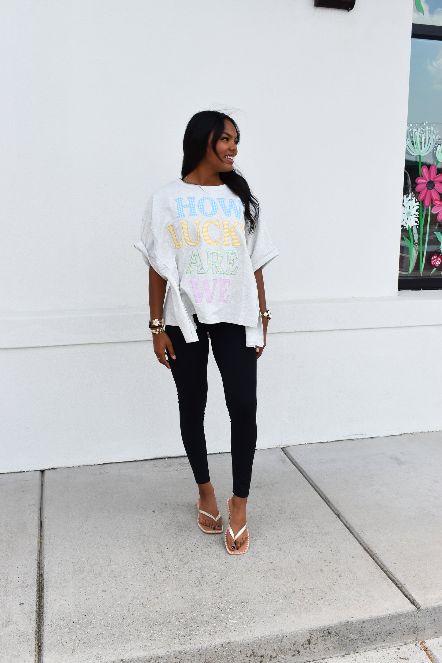 How Lucky Are We Patch Zigzag Dolman Top