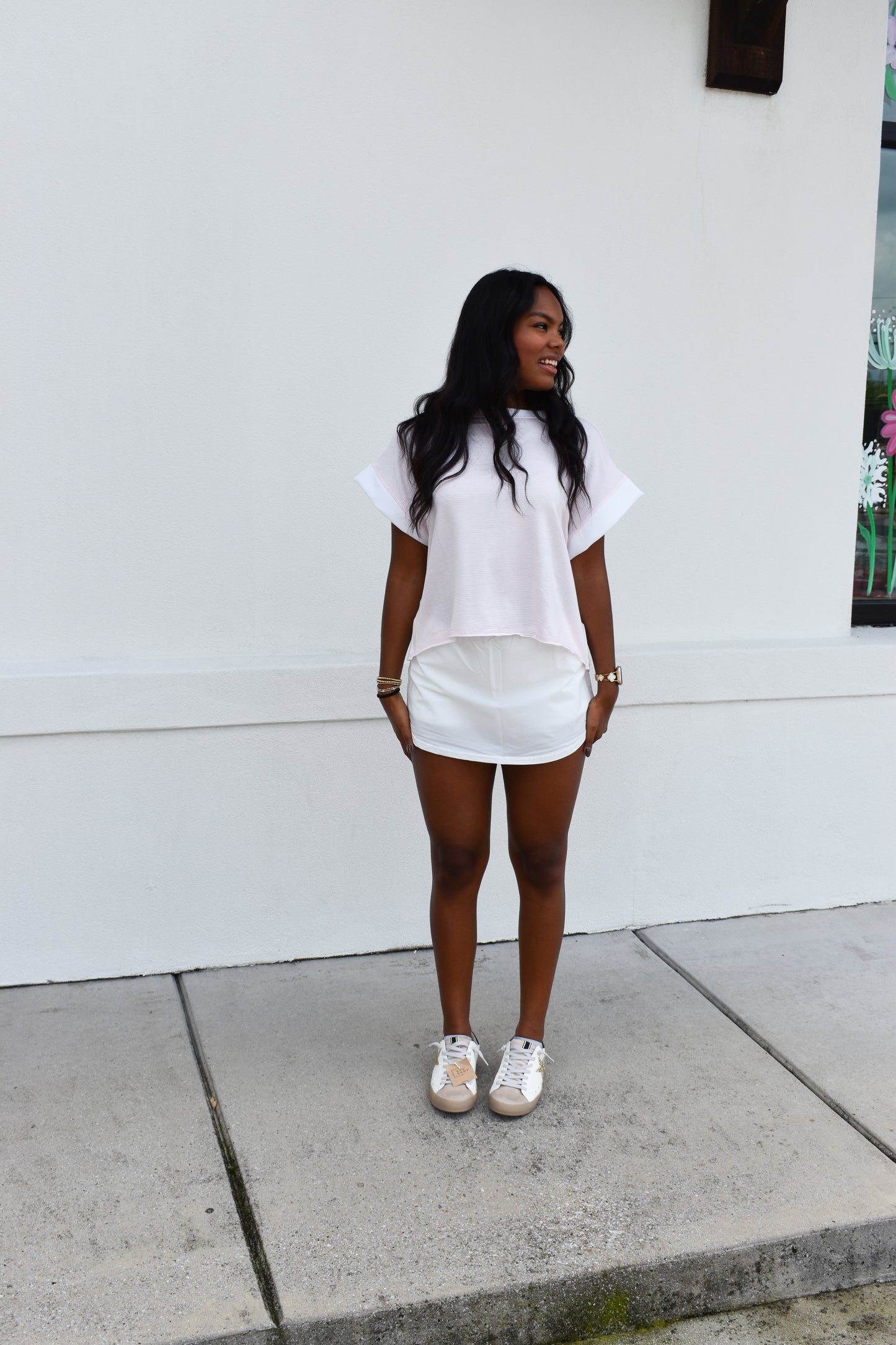 Lightweight Skort with Elastic Waistband: White