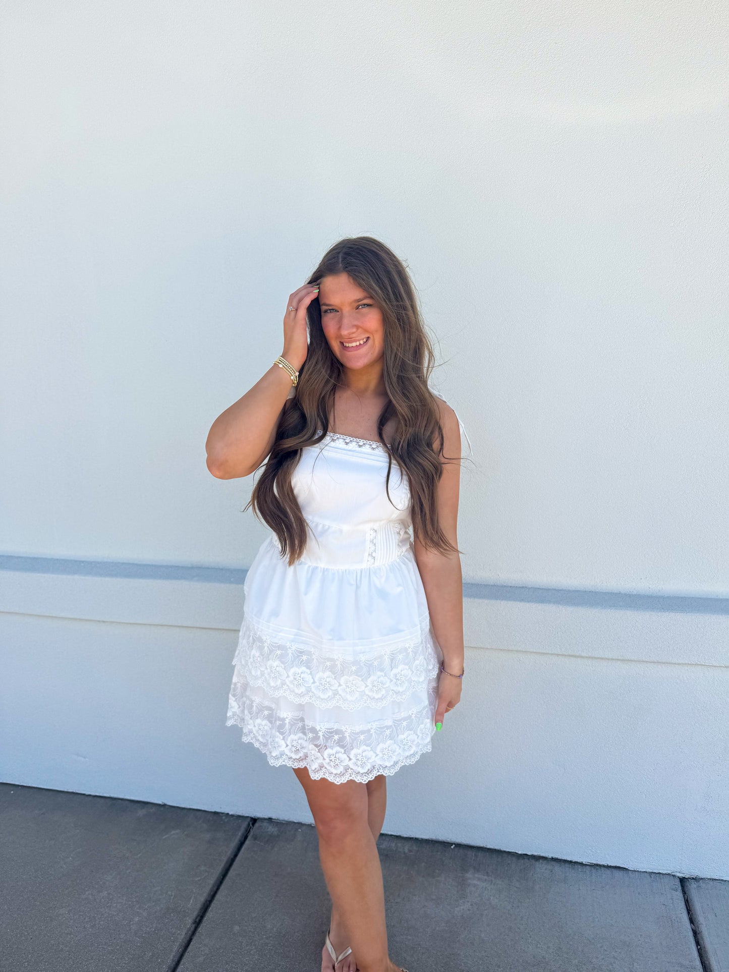 Pleat and Lace Trim Dress