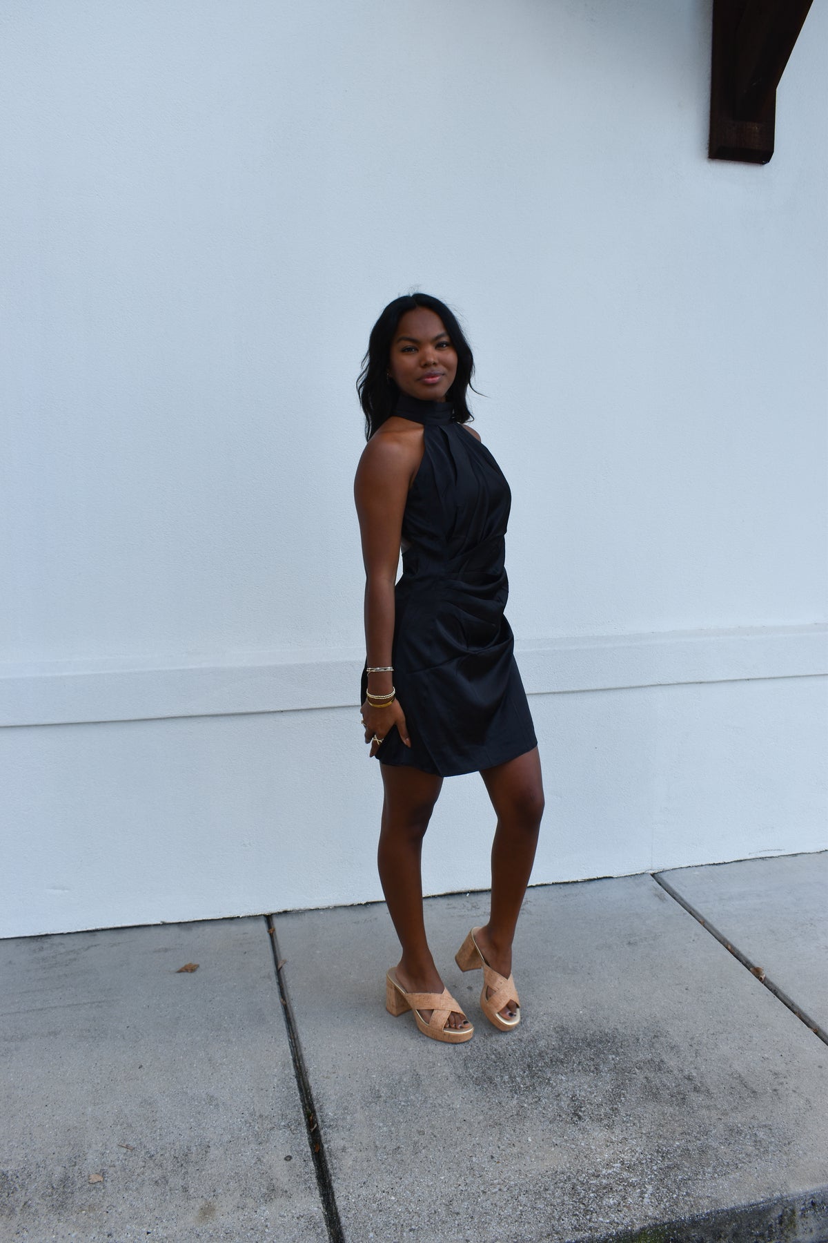 Solid Open Back Halter Mini Dress