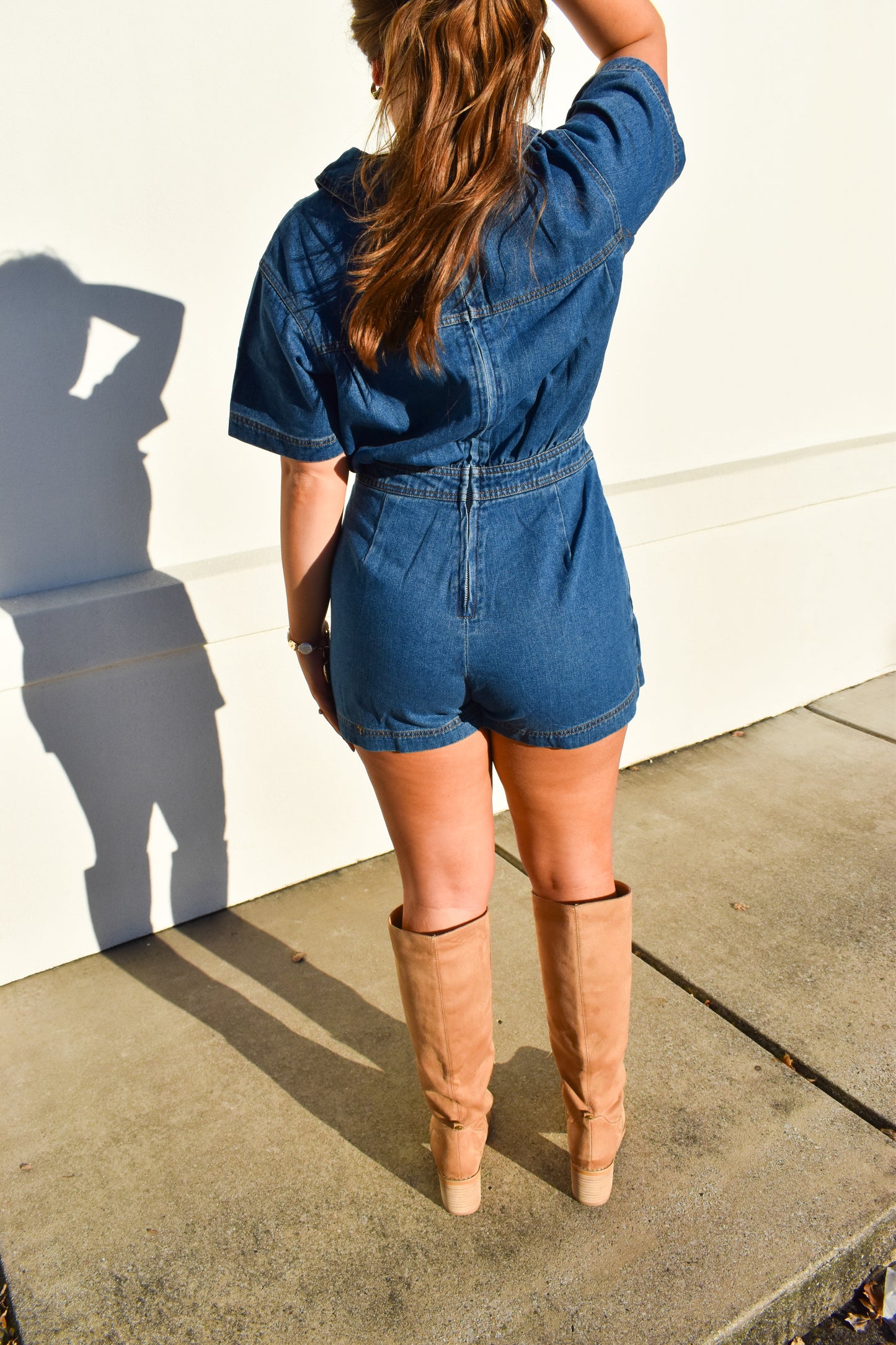 Denim Romper W/ Pockets & Wrap Detail