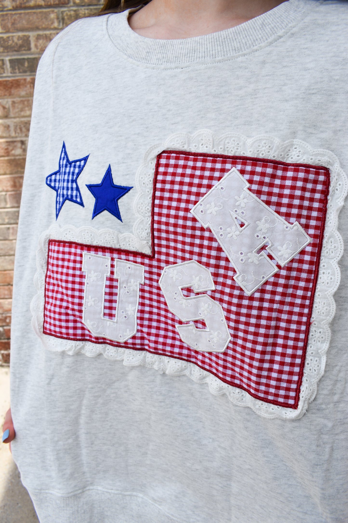 Gingham Check Flag Patch Sweatshirt