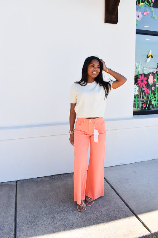 Risen Coral Wide Leg Jeans
