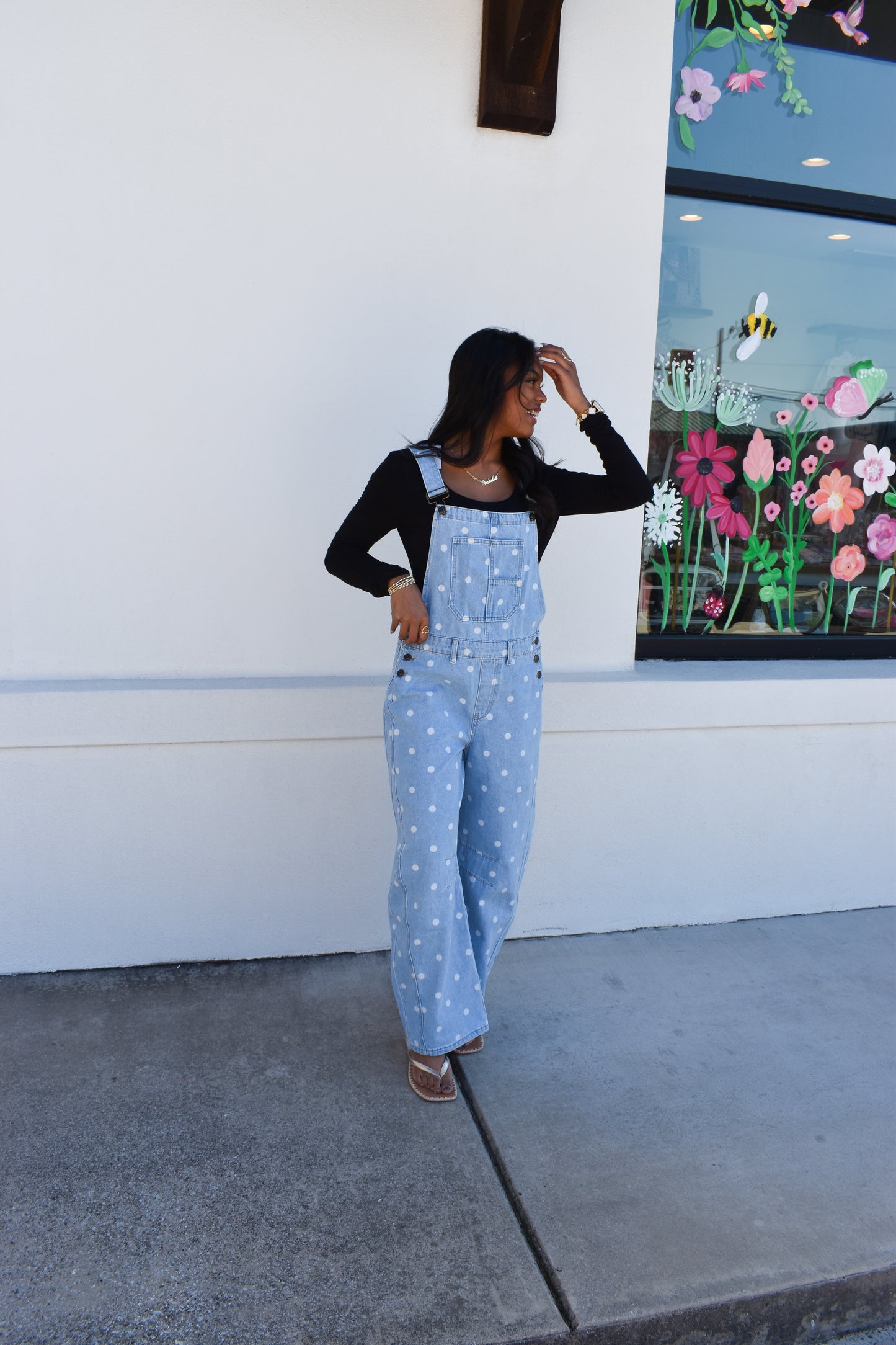 Denim Polka Dot Barrel Overalls