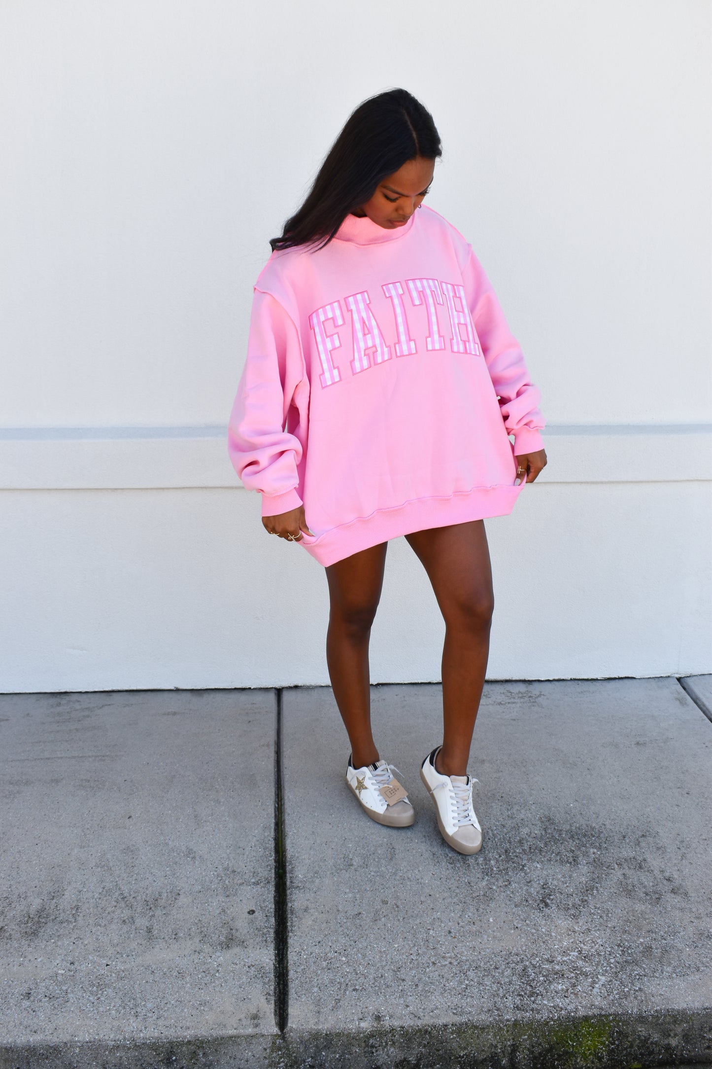 "FAITH" Embroidered Mock Neck