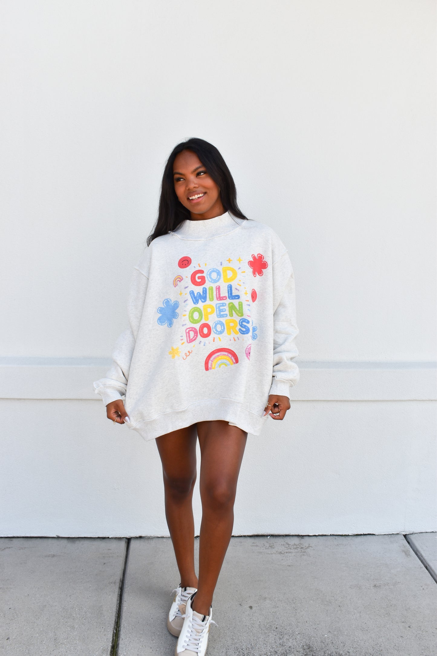 'OPEN DOORS' GRAPHIC Reversible Mockneck