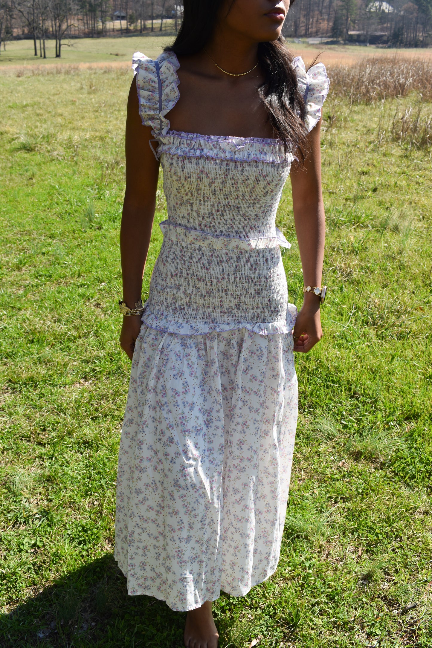 Lavender Garden Smocked Midi Dress