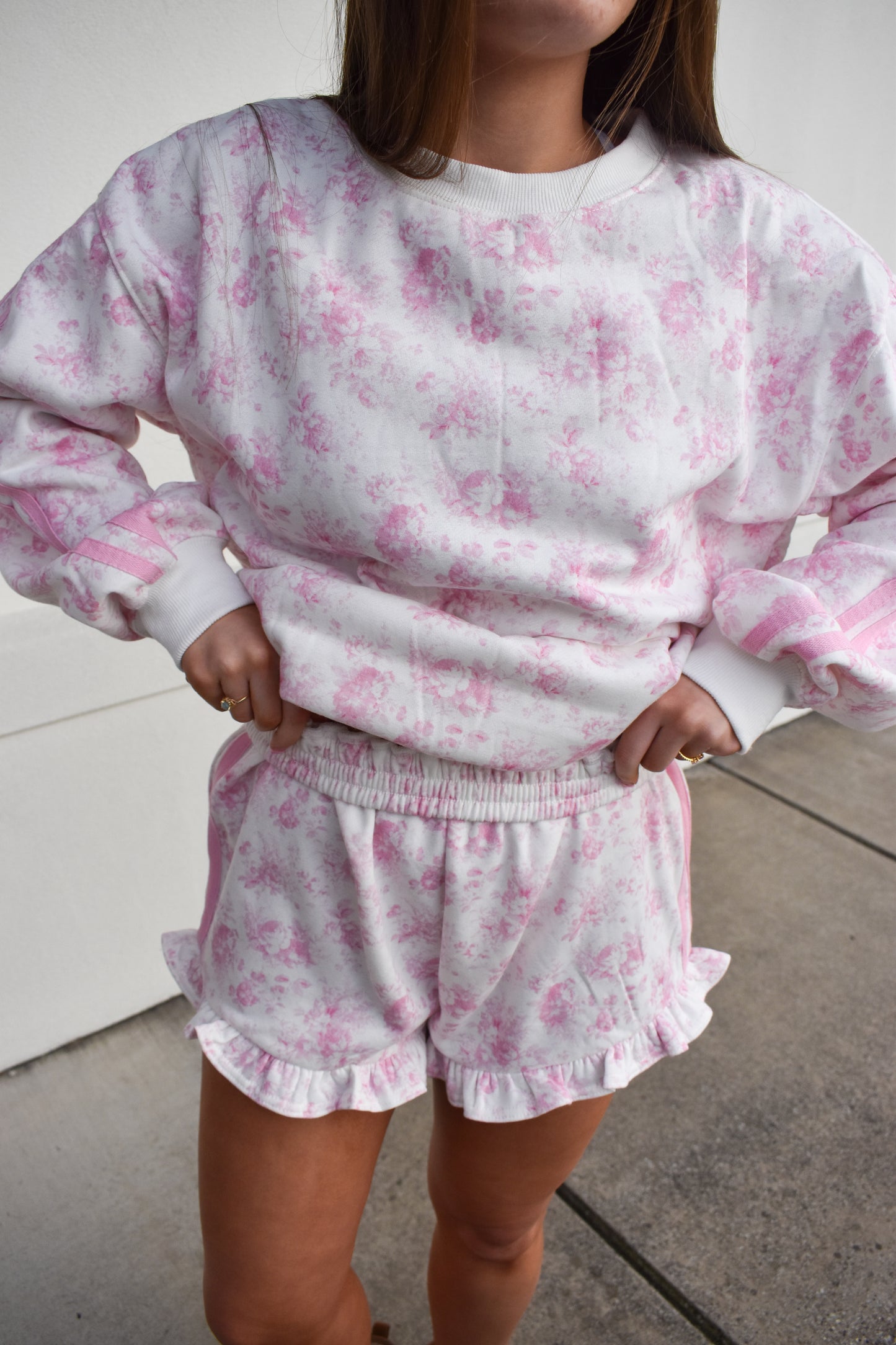 Floral French Terry Shorts W/ Double Line Detail