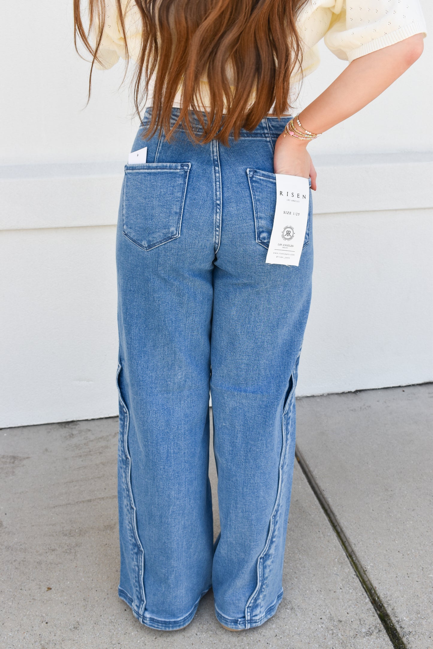 High Rise Wide Leg With Scalloped Edge Detail: Medium Wash