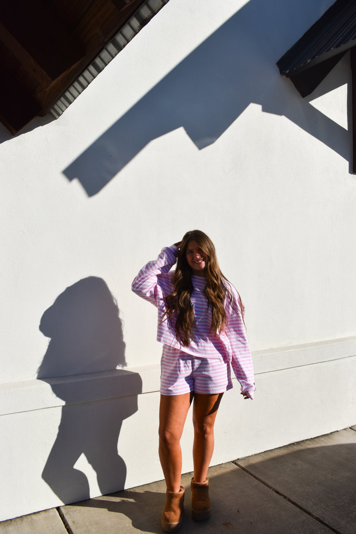 Lounge Stripe Shorts: Light Pink