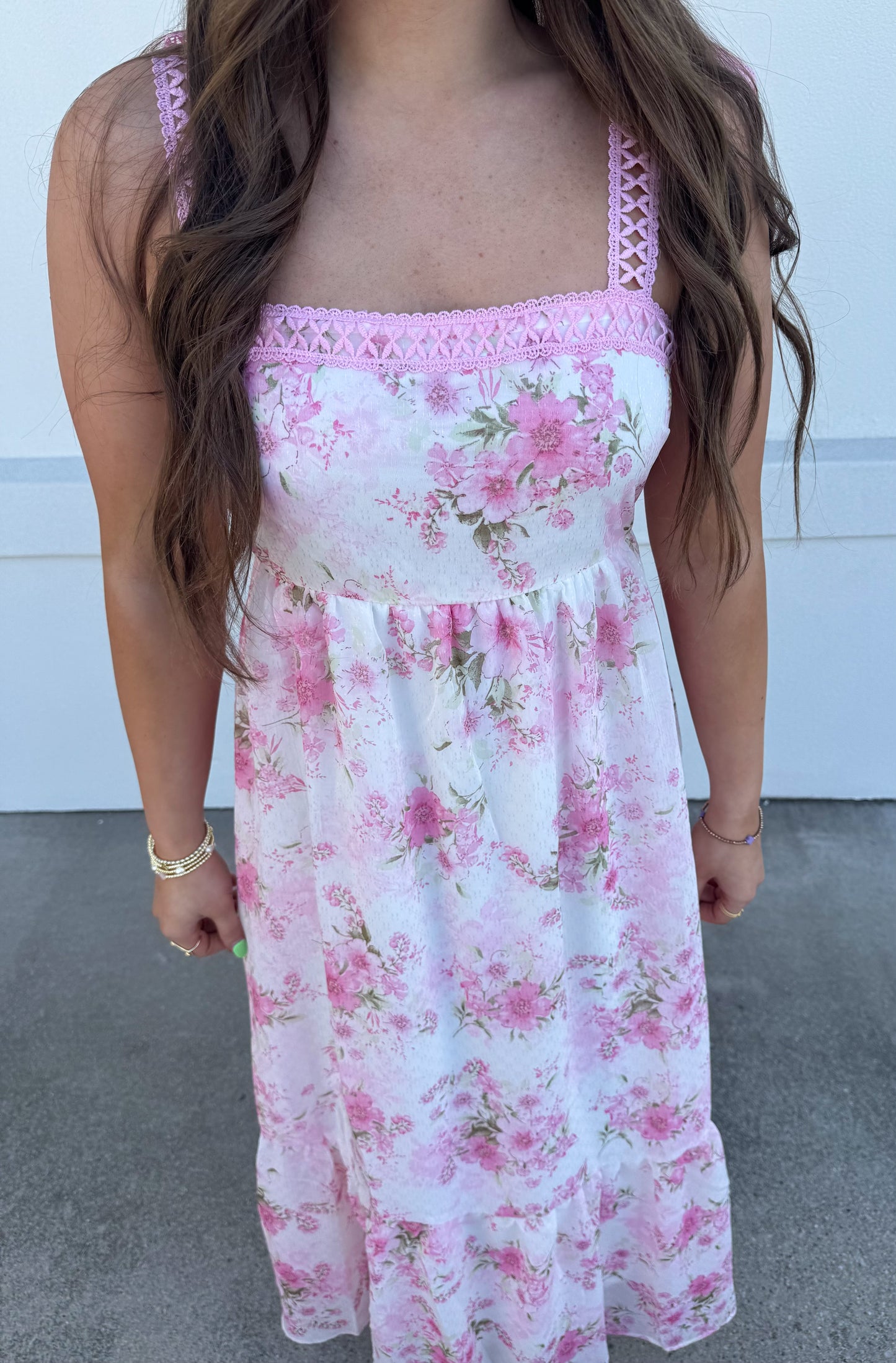 Floral Crochet Lace Strap Maxi Dress