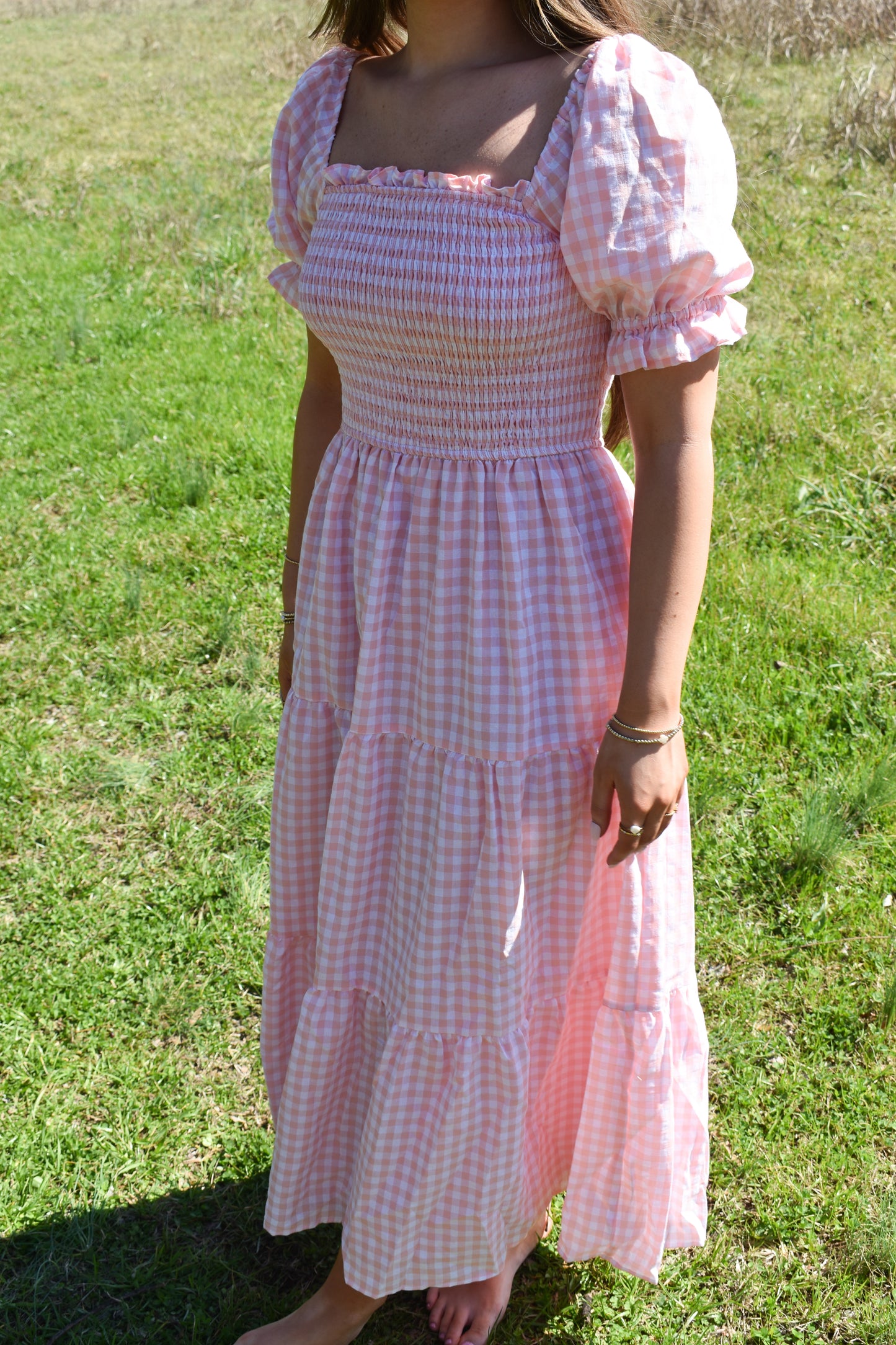 Madi Pink Gingham Maxi Dress