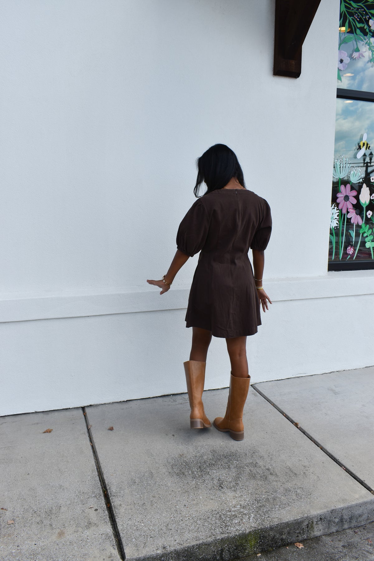 Puff Sleeve V Neck Mini Dress