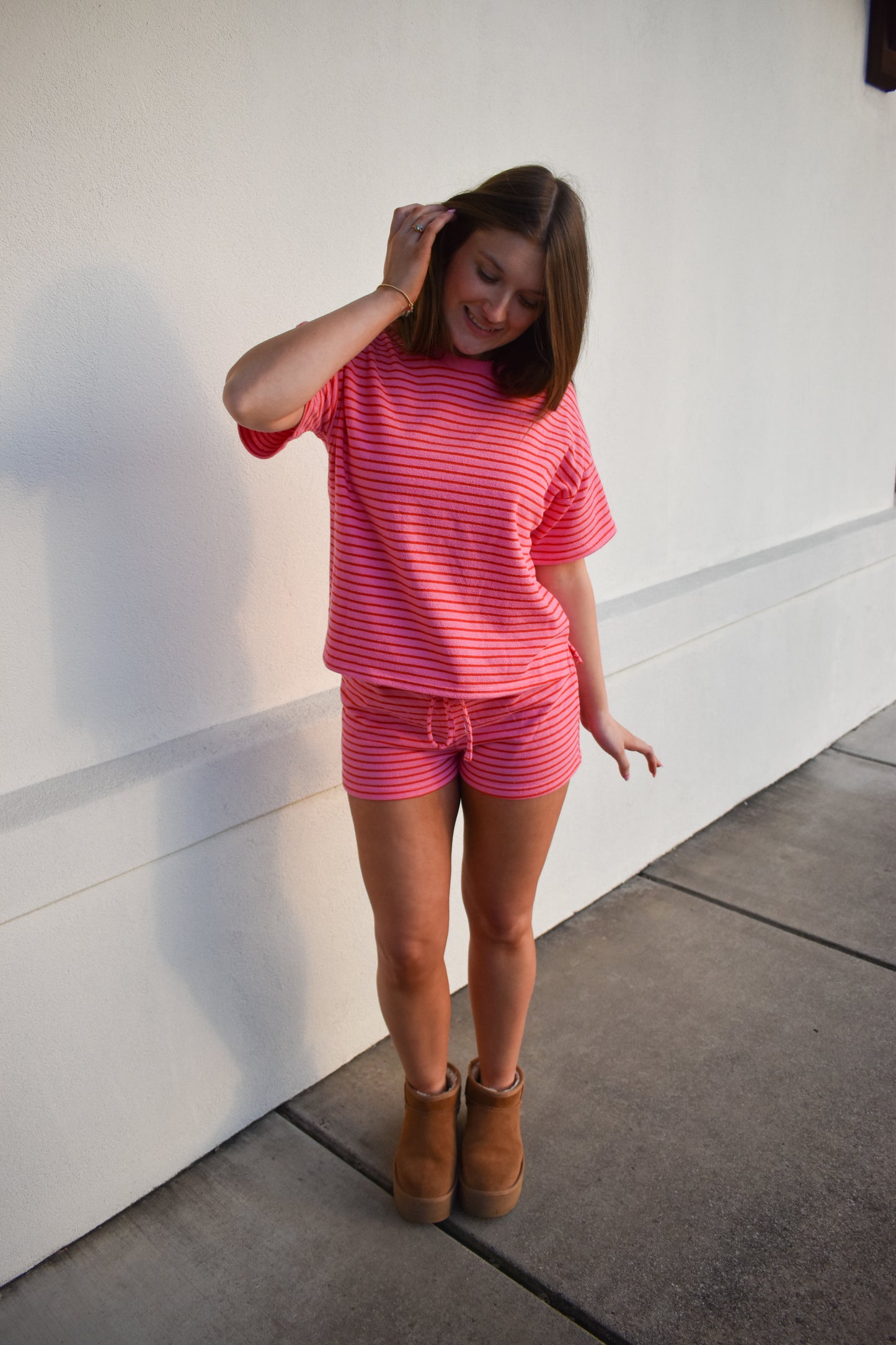 Candy Pink/Red Stripe Terry Set