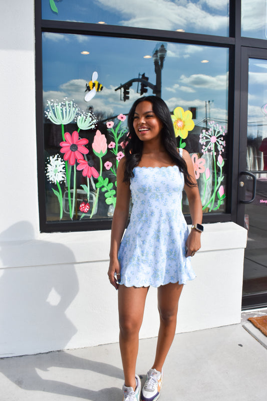 Poppy Scallop Detailed Active Dress: Blue