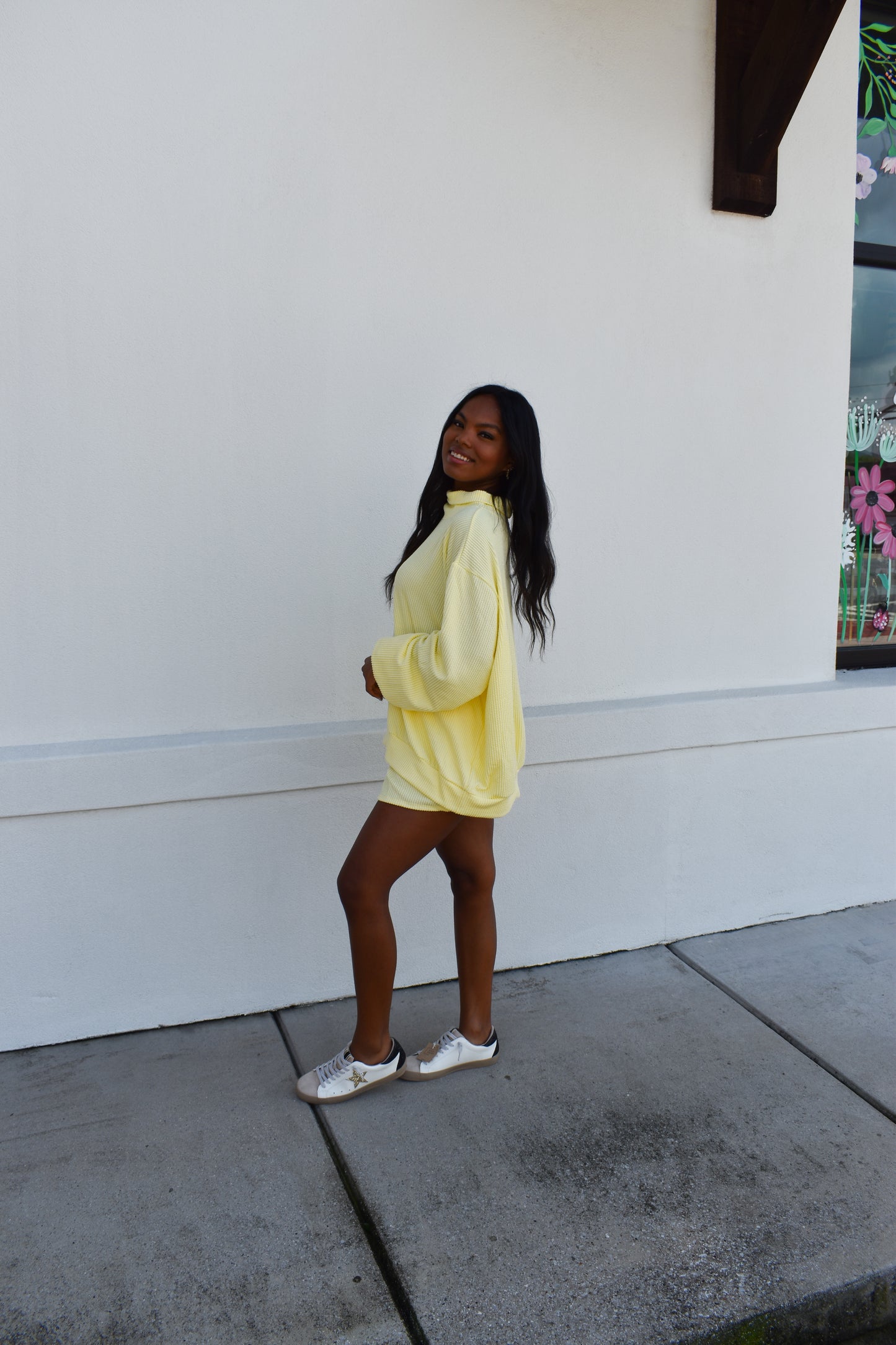 Yellow Waffle Knit Mockneck