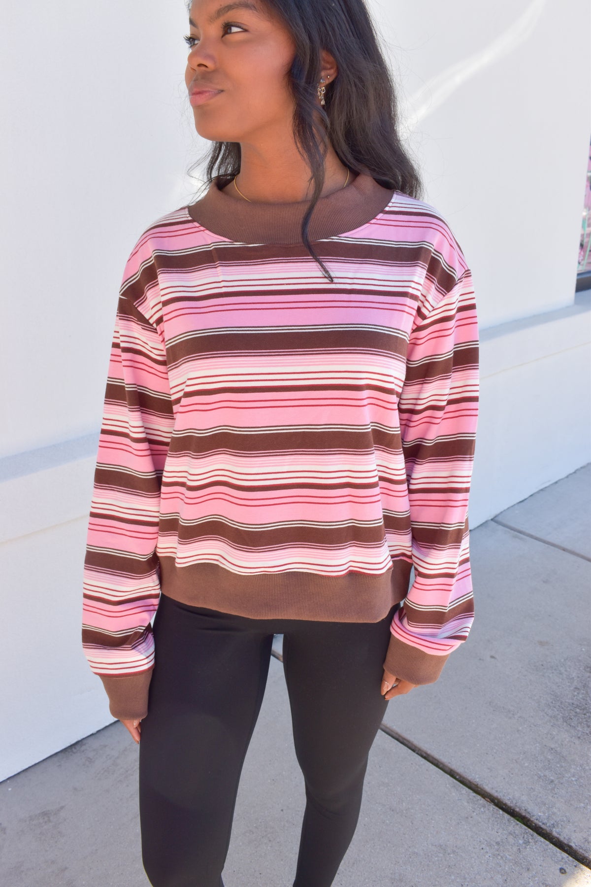 Striped Mockneck: Pink/Brown