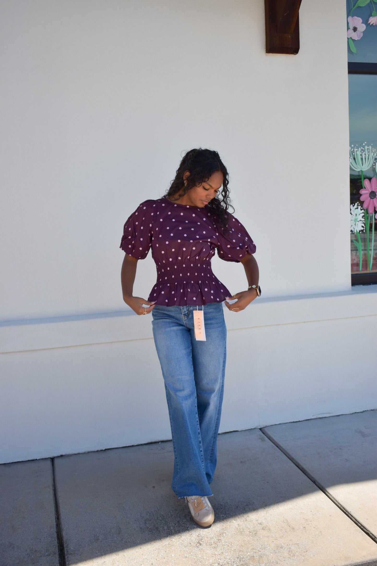 Polka Dot Plum Short Sleeve