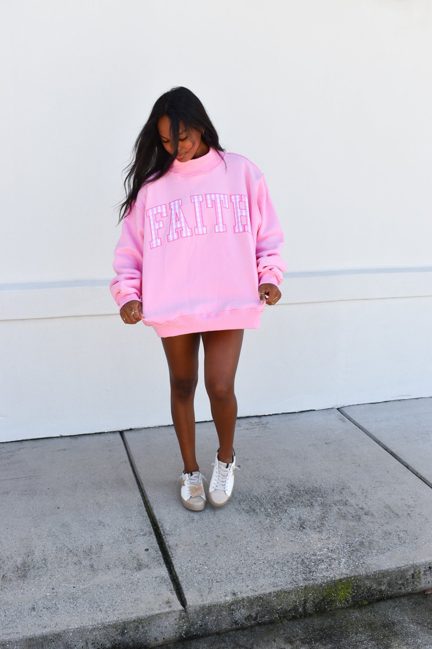 "FAITH" Embroidered Mock Neck
