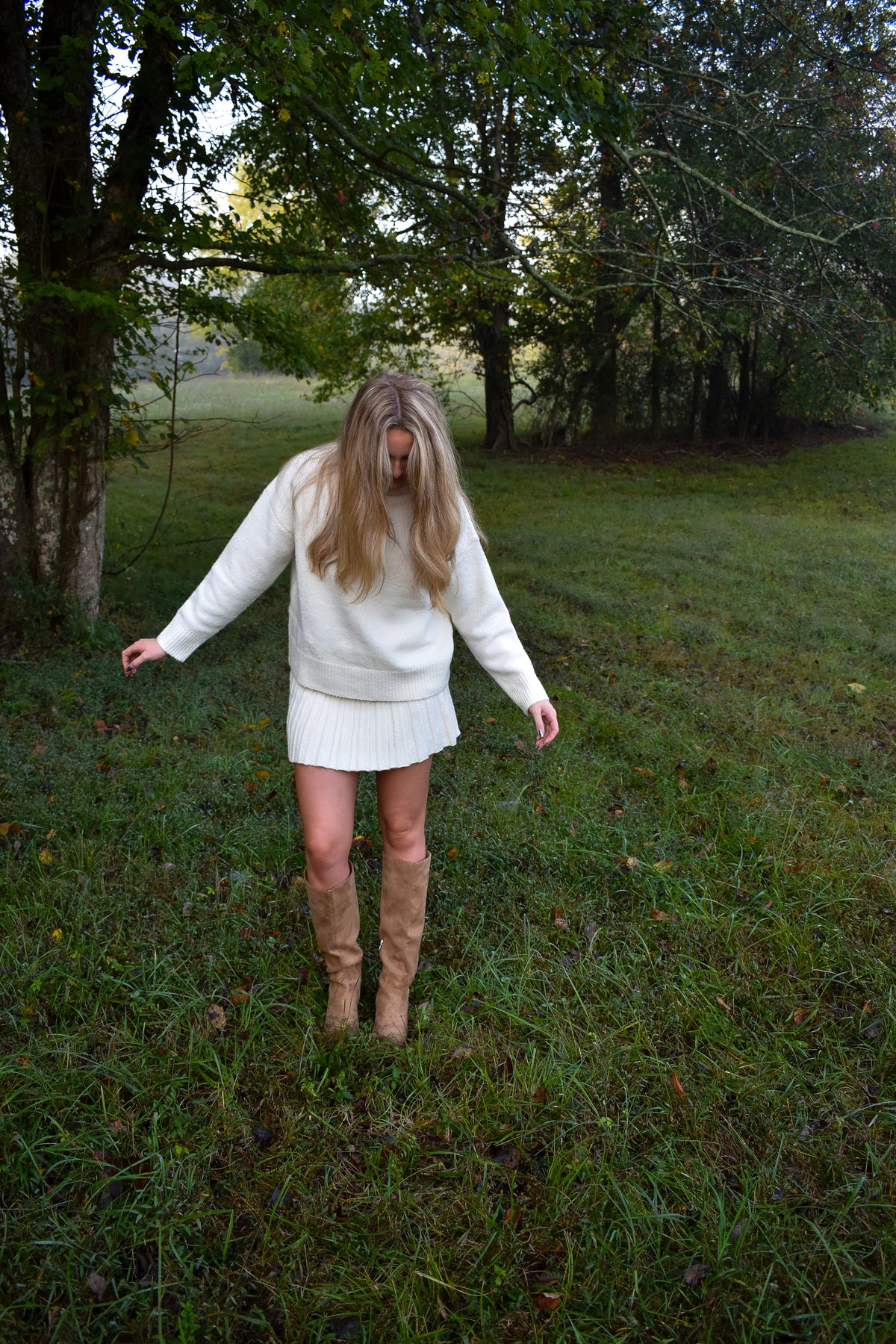 Turtleneck Pullover Sweater & Pleated Skirt Set