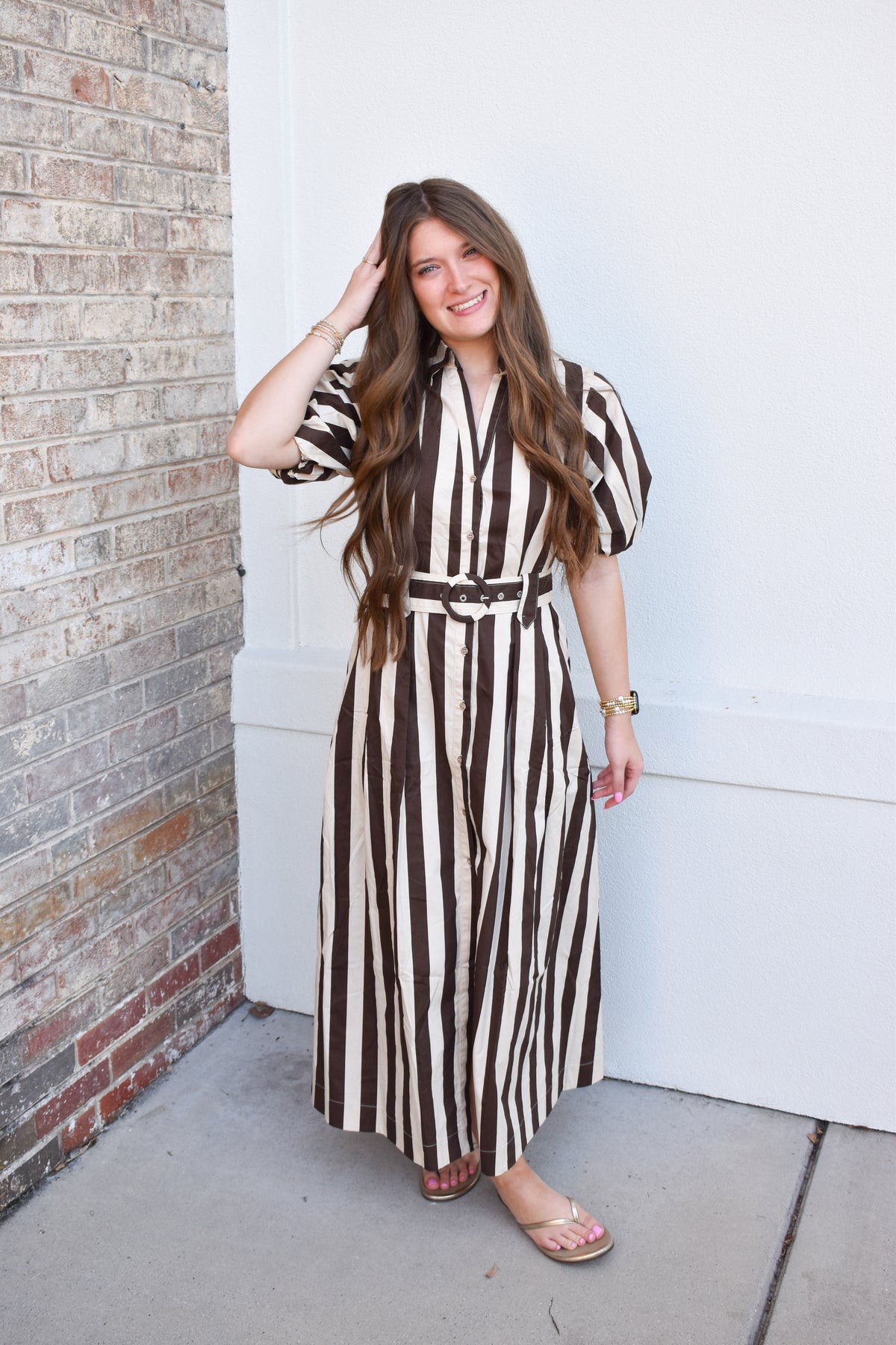 Cora Belted Stripe Maxi Dress