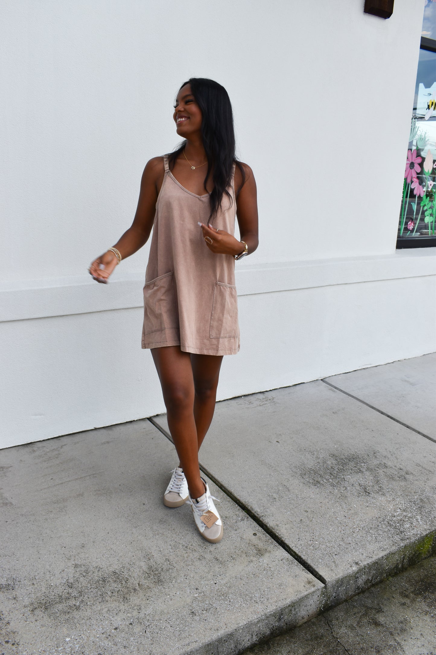 Mini Dress W/ Built in Romper Lining: Brown