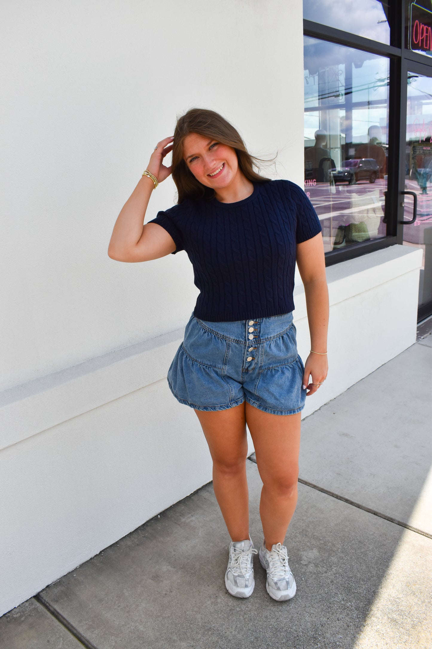 Short Sleeve Cable Sweater Top