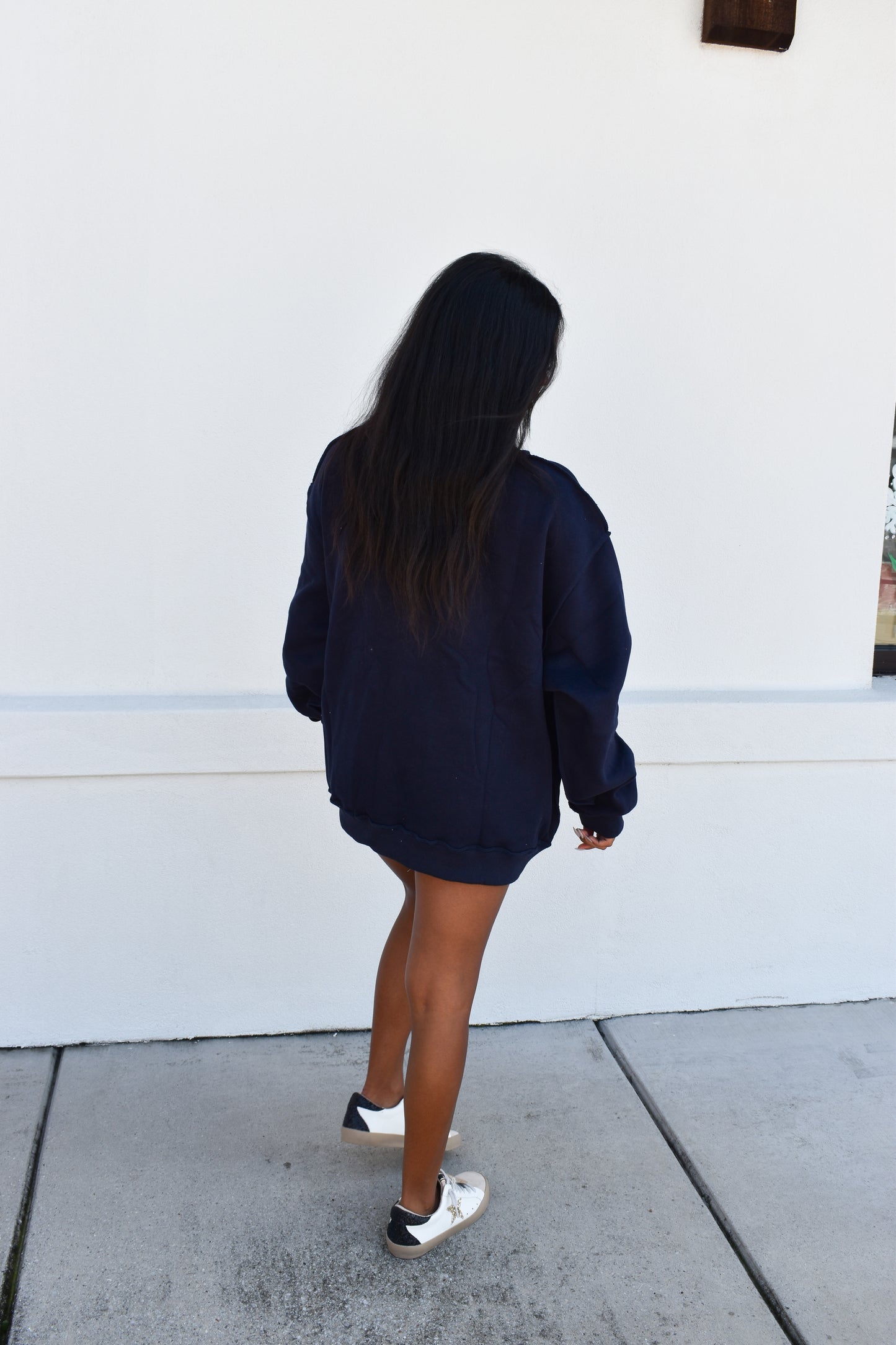 Gingham Embroidery "USA" Mock Neck Sweatshirt