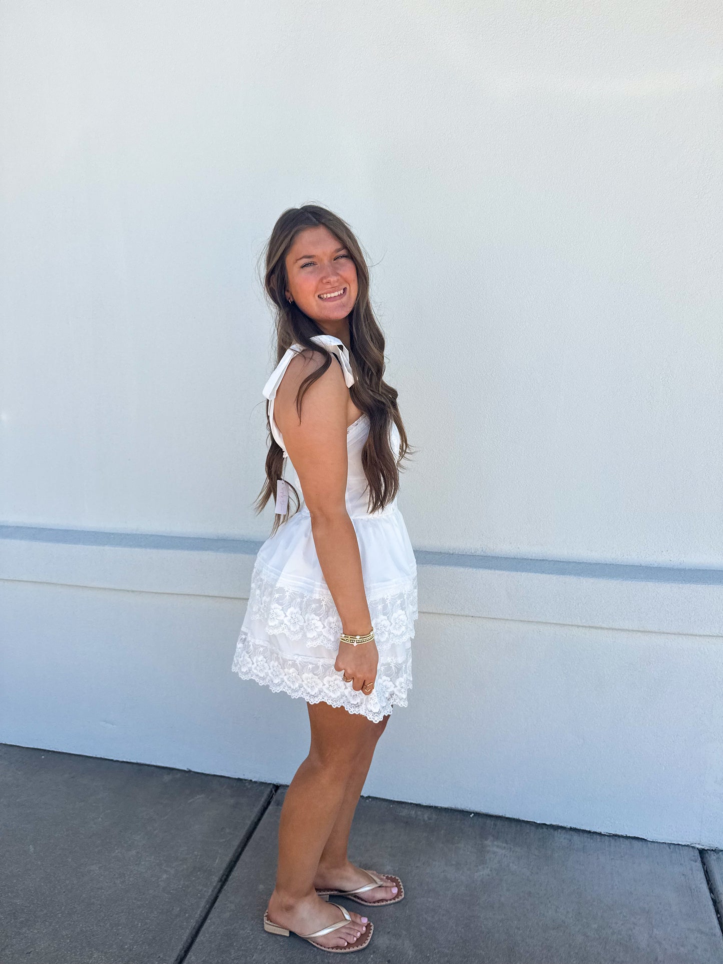 Pleat and Lace Trim Dress