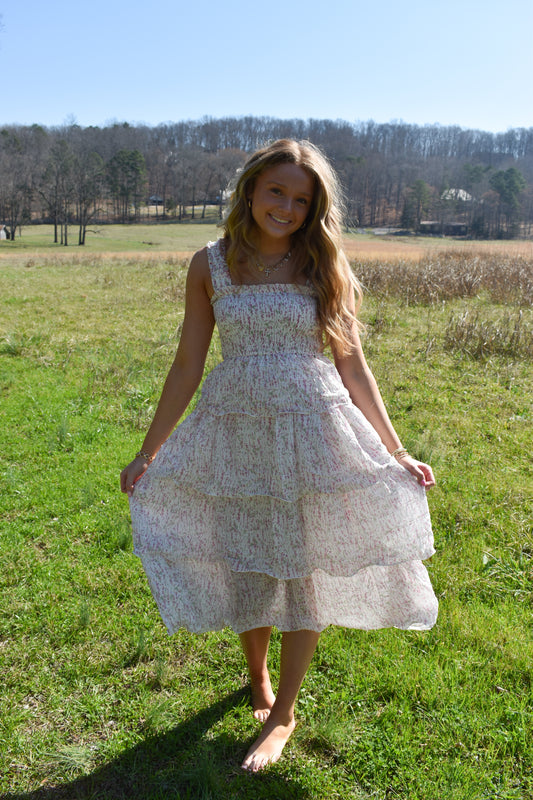 Garden Whirl Tier Midi Dress
