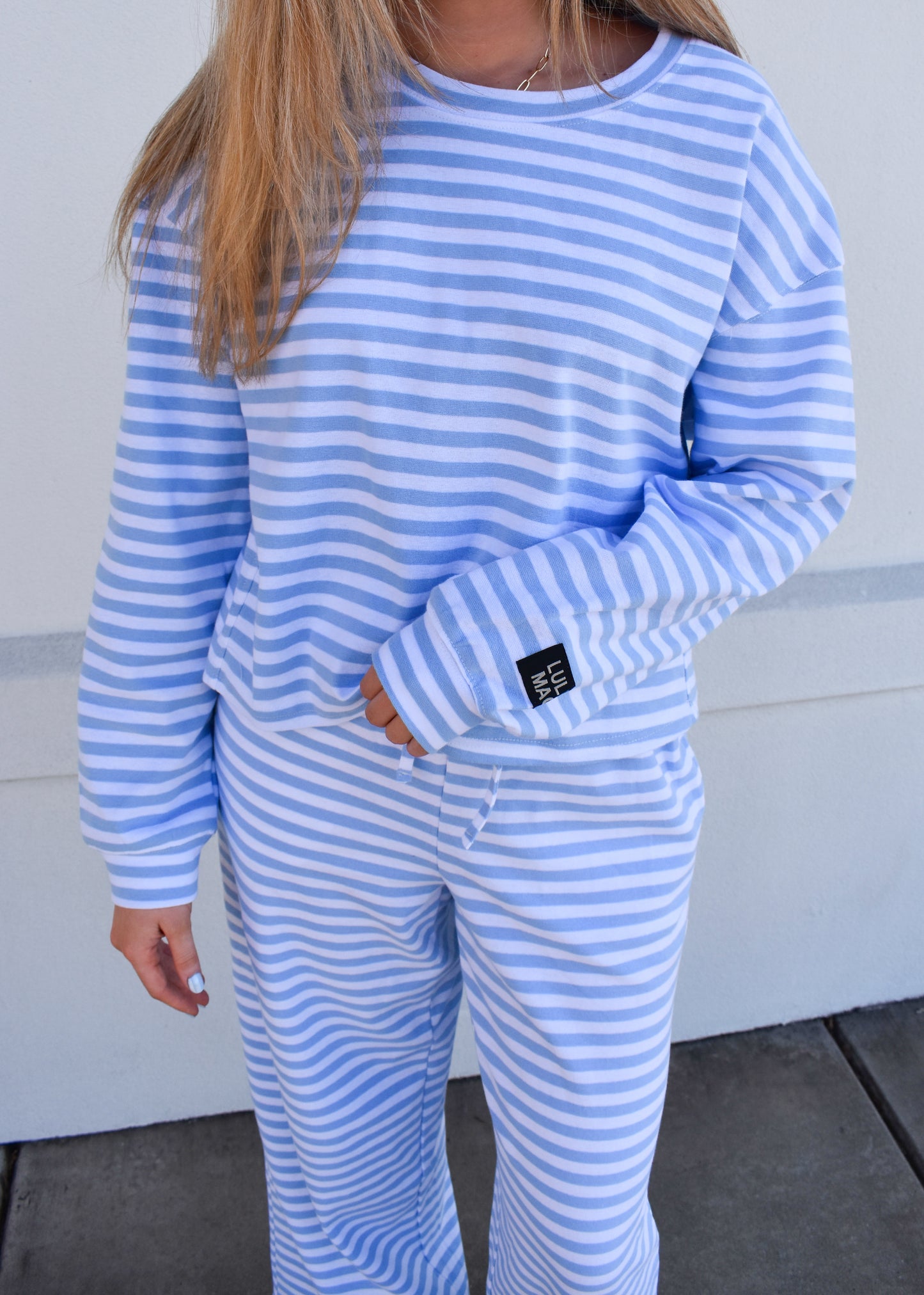 Lounge Stripe Top: Light Blue