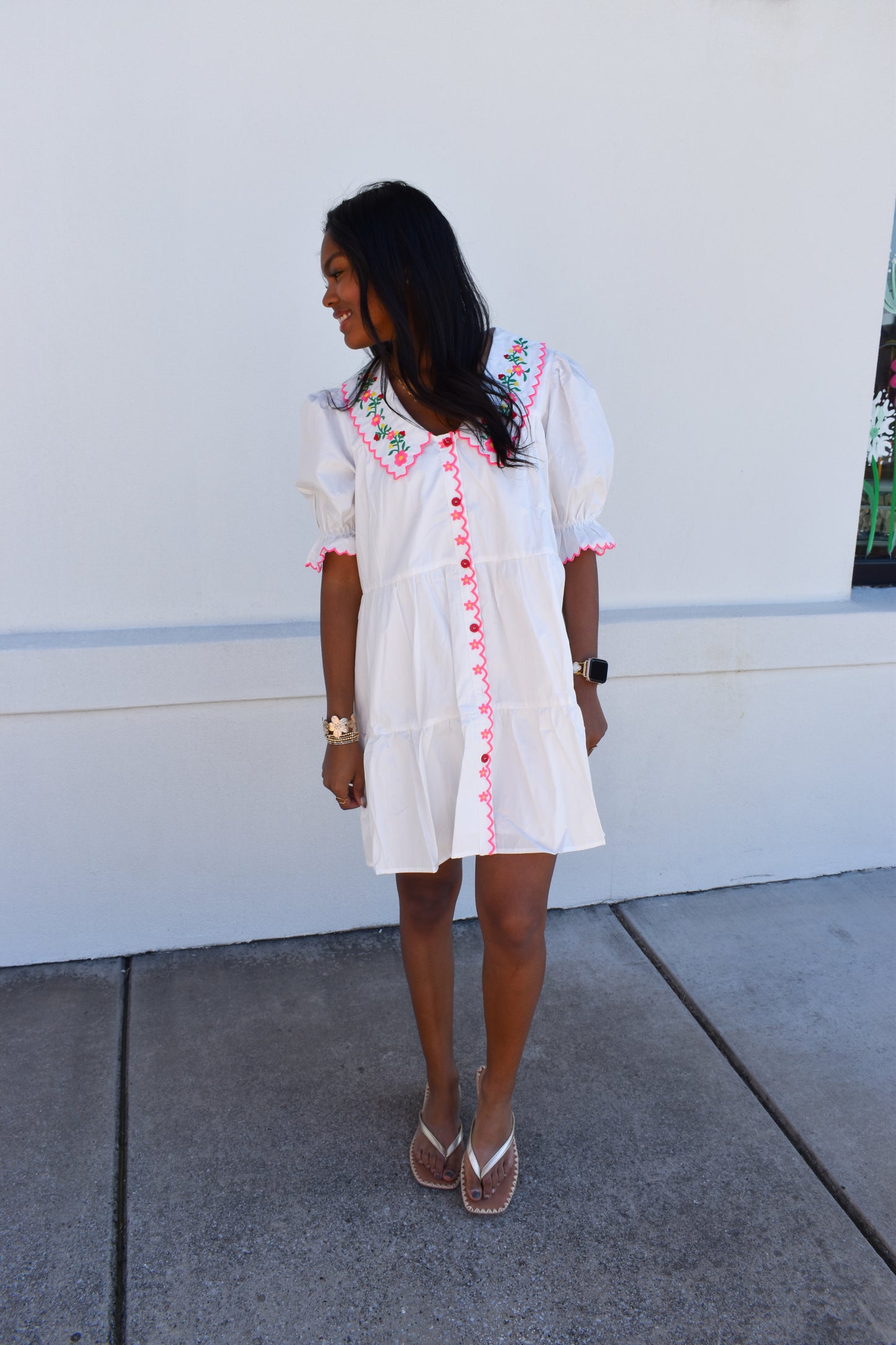 Floral Embroidered Scallop Dress