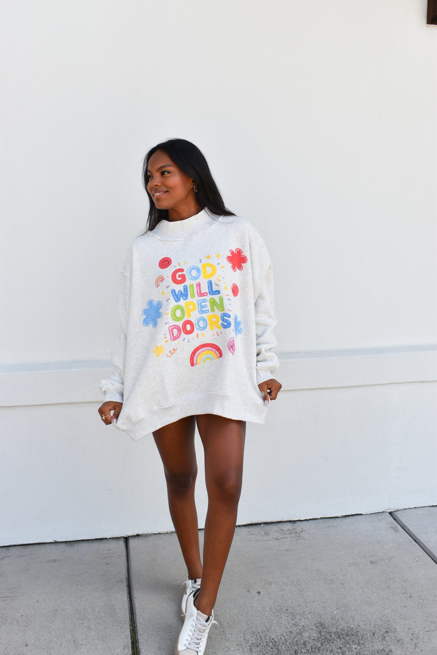 'OPEN DOORS' GRAPHIC Reversible Mockneck