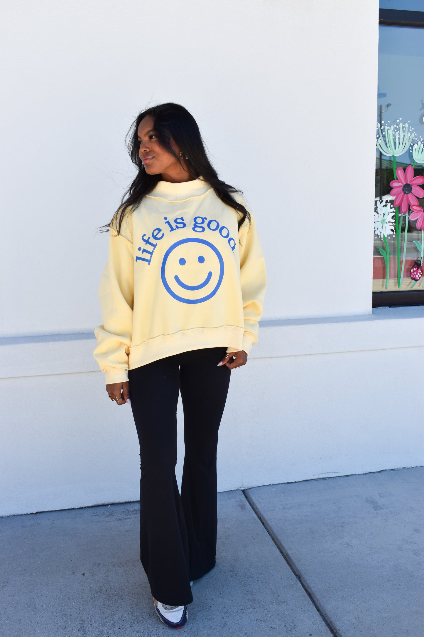 "Life is Good' Reversible Crop Mockneck
