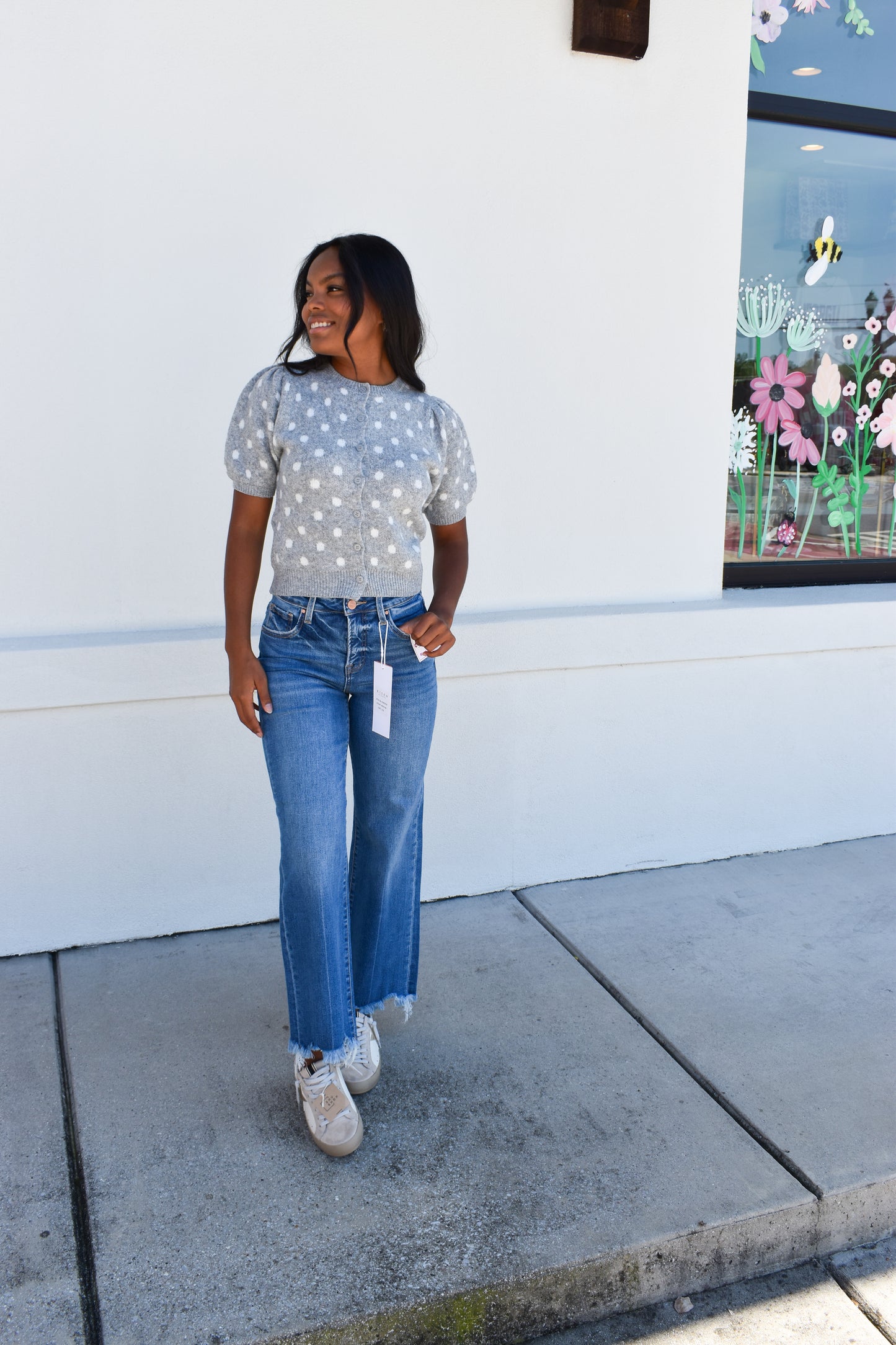 Puff Short Sleeve Polka Dot Top
