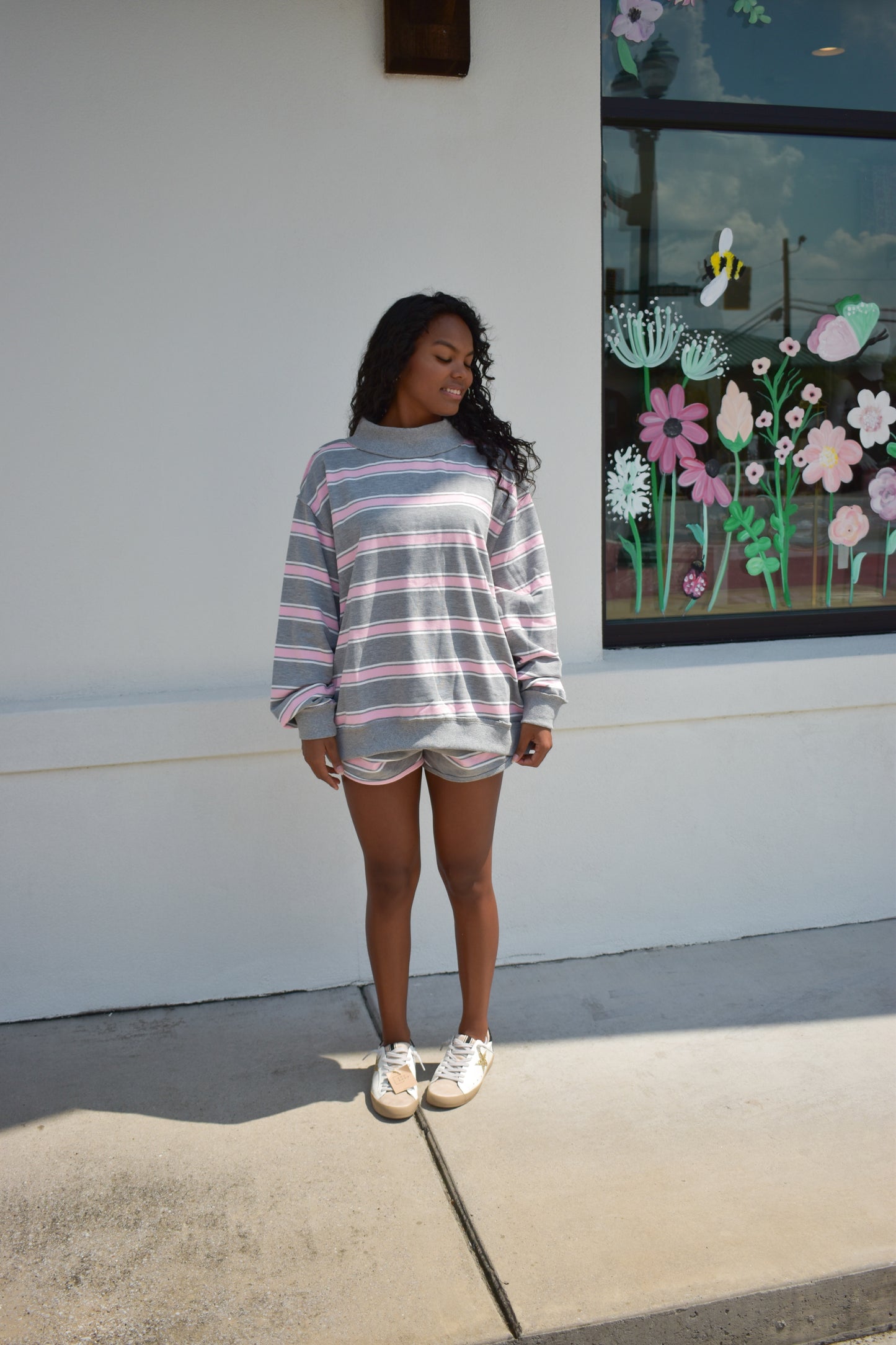 Stripe Print Drawstring Dolphin Shorts