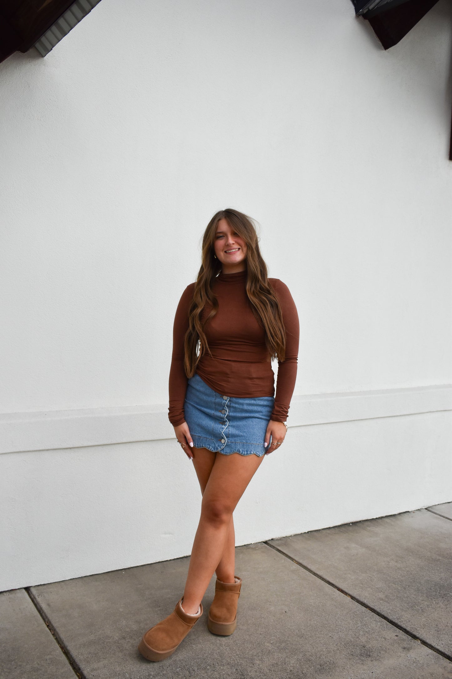 Basic Long Sleeve Turtle Neck: Brown