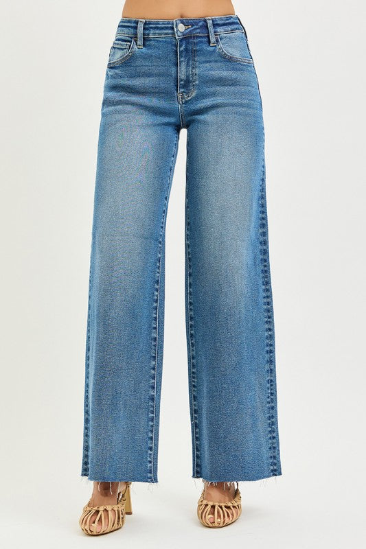 Risen High Rise Wide Leg Jeans: Medium