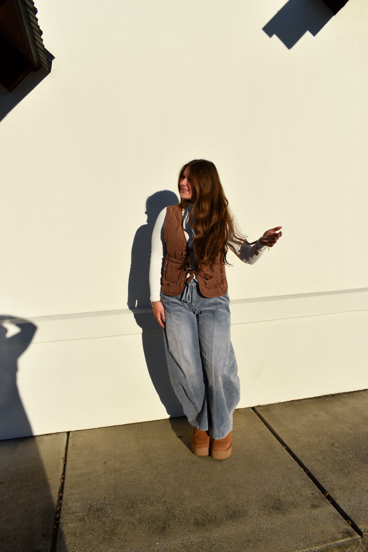 Quilted Bow Vest: Chestnut