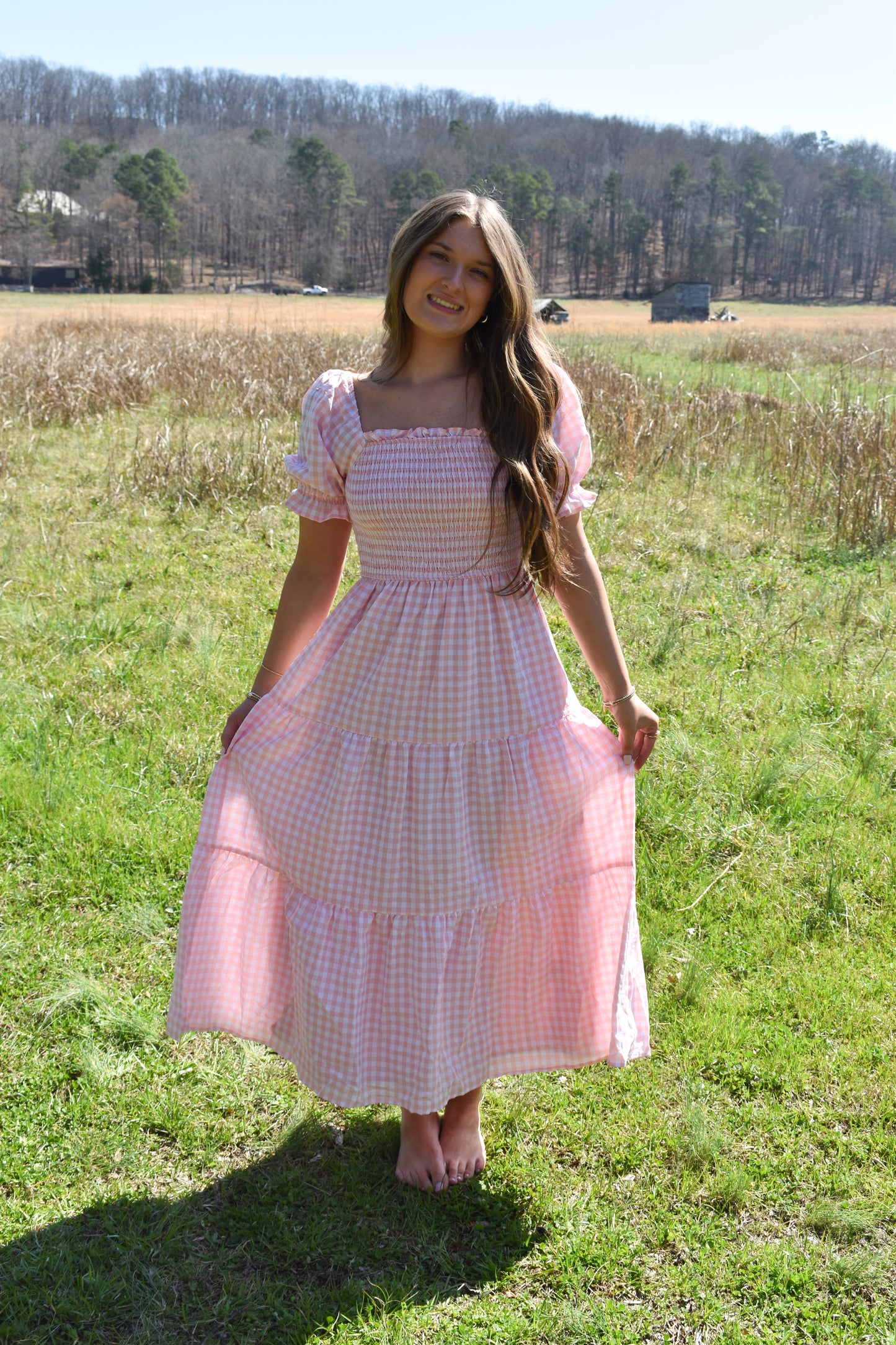 Madi Pink Gingham Maxi Dress