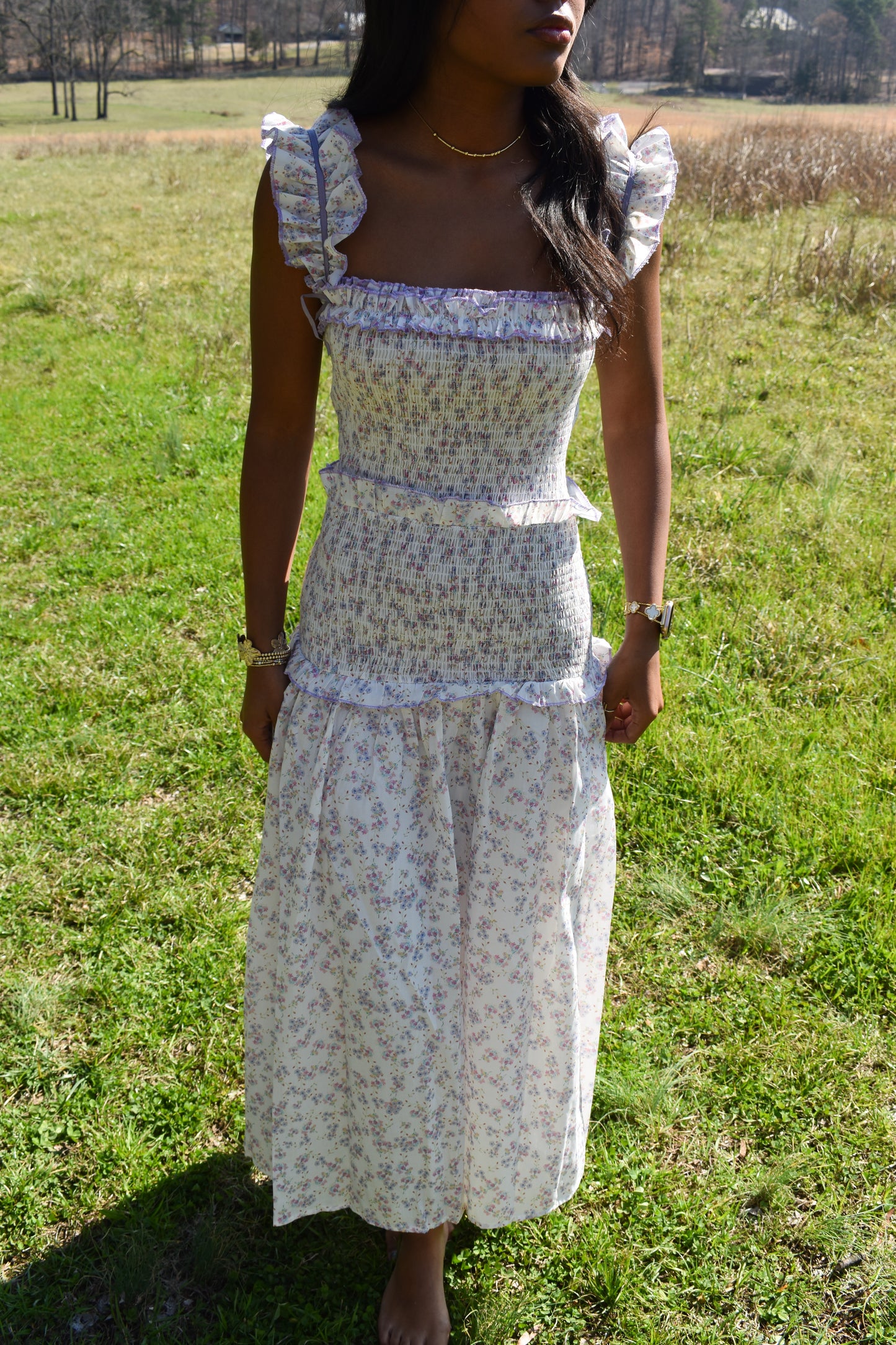 Lavender Garden Smocked Midi Dress